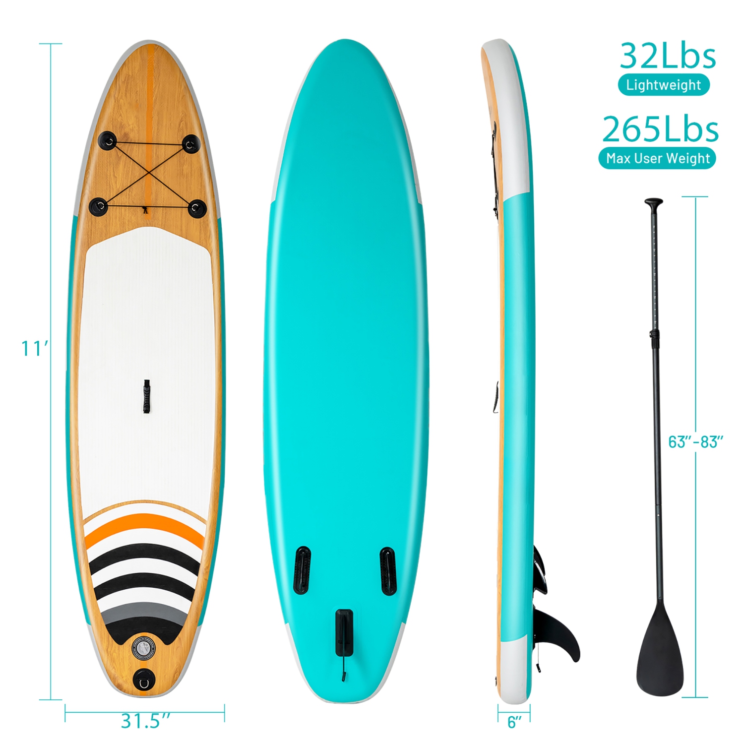 HEYBOARD Inflatable Stand Up Paddle Board 10'6x32x6 Wide Standup  Paddleboard with SUP Accessories & Backpack Non-Slip Deck Leash Paddle Hand  Pump