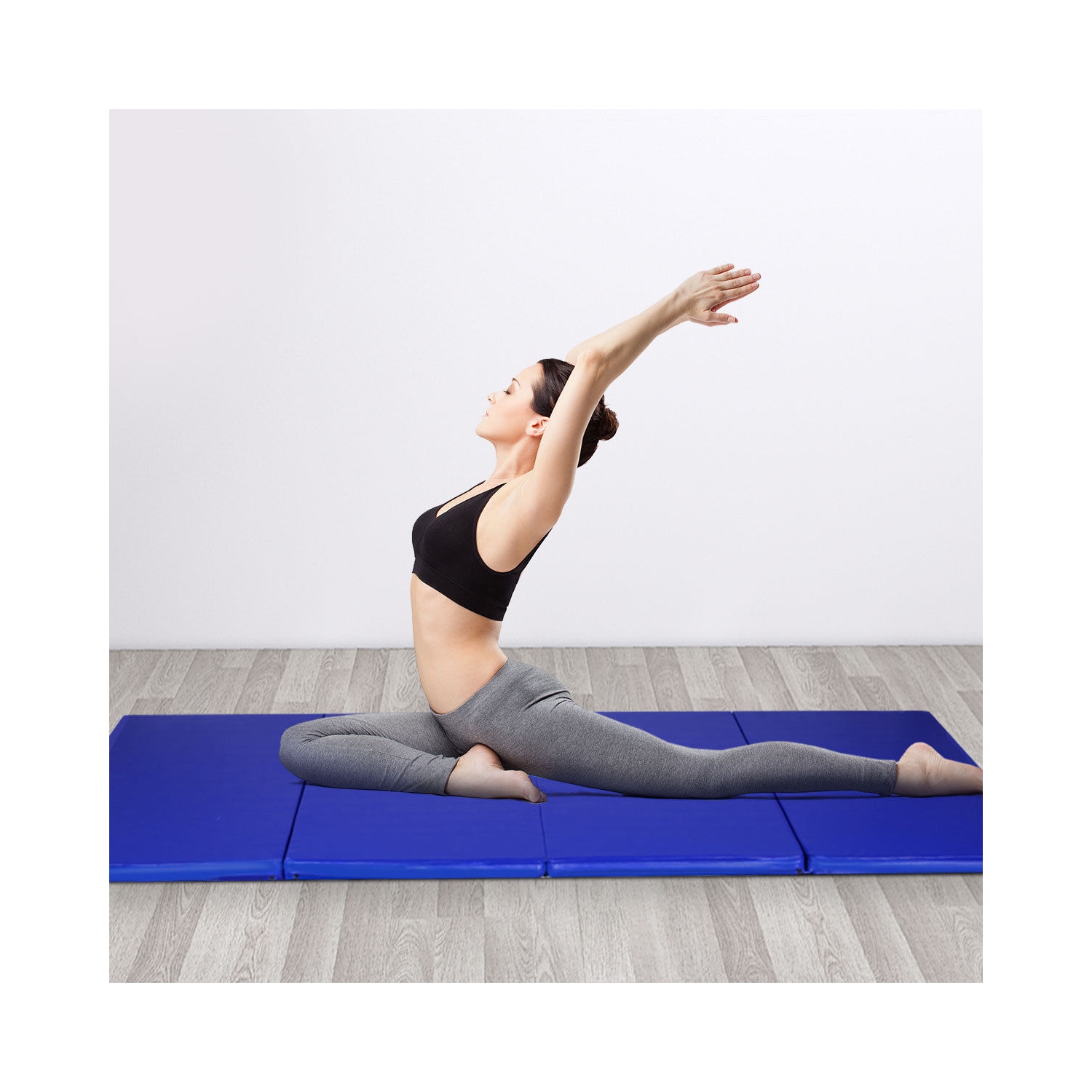 Costway 4'x10'x2" Folding Gymnastics Gym Exercise Mats Blue Stretching Yoga Mat Blue