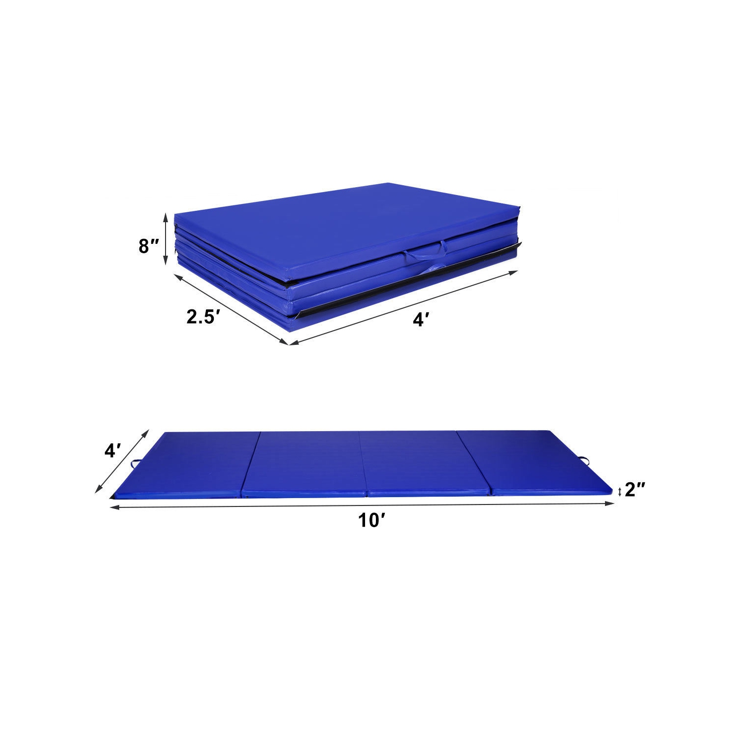 Costway 4'x10'x2" Folding Gymnastics Gym Exercise Mats Blue Stretching Yoga Mat Blue