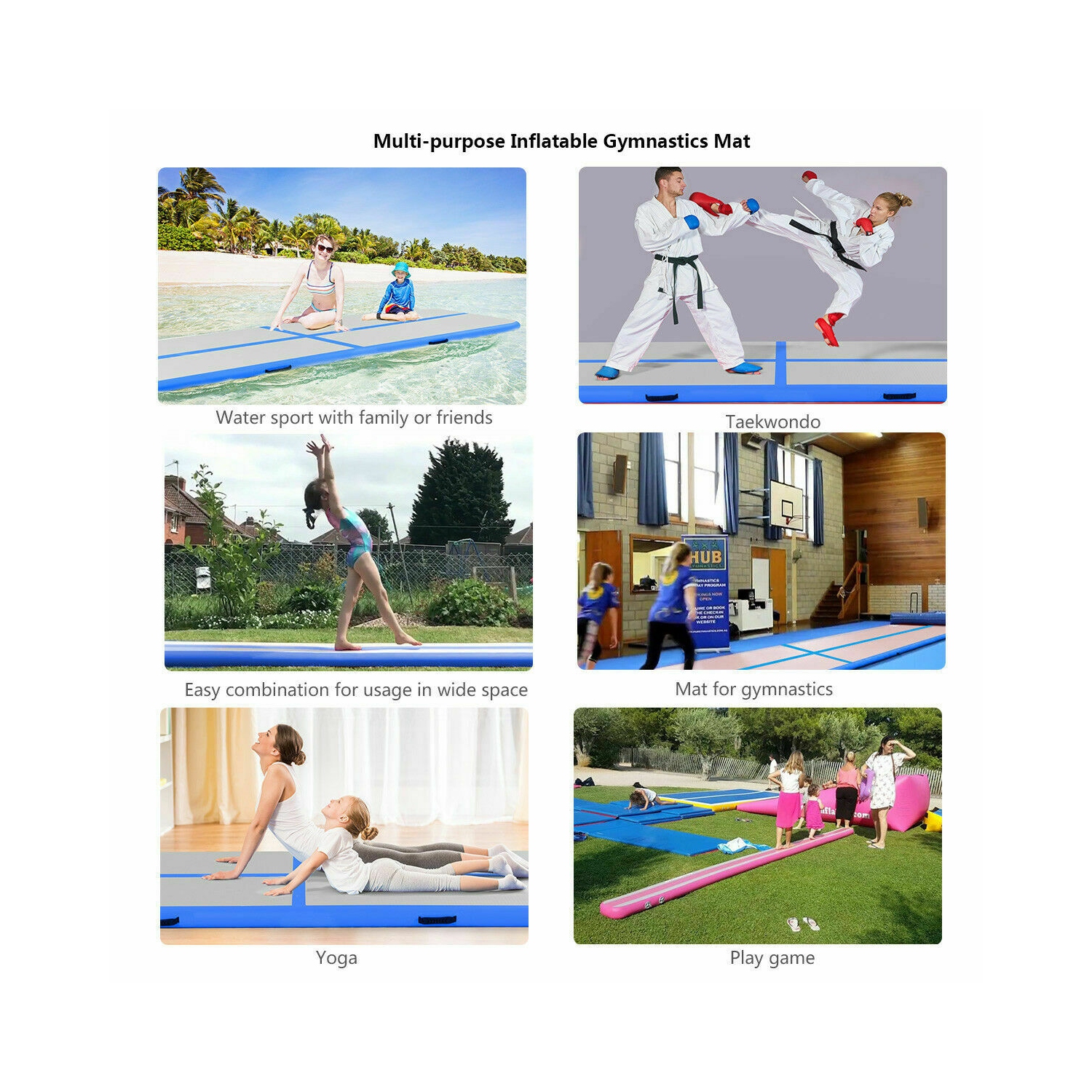 Tapis de gymnastique gonflable de 10 pi de Goplus Pompe à eau bleue