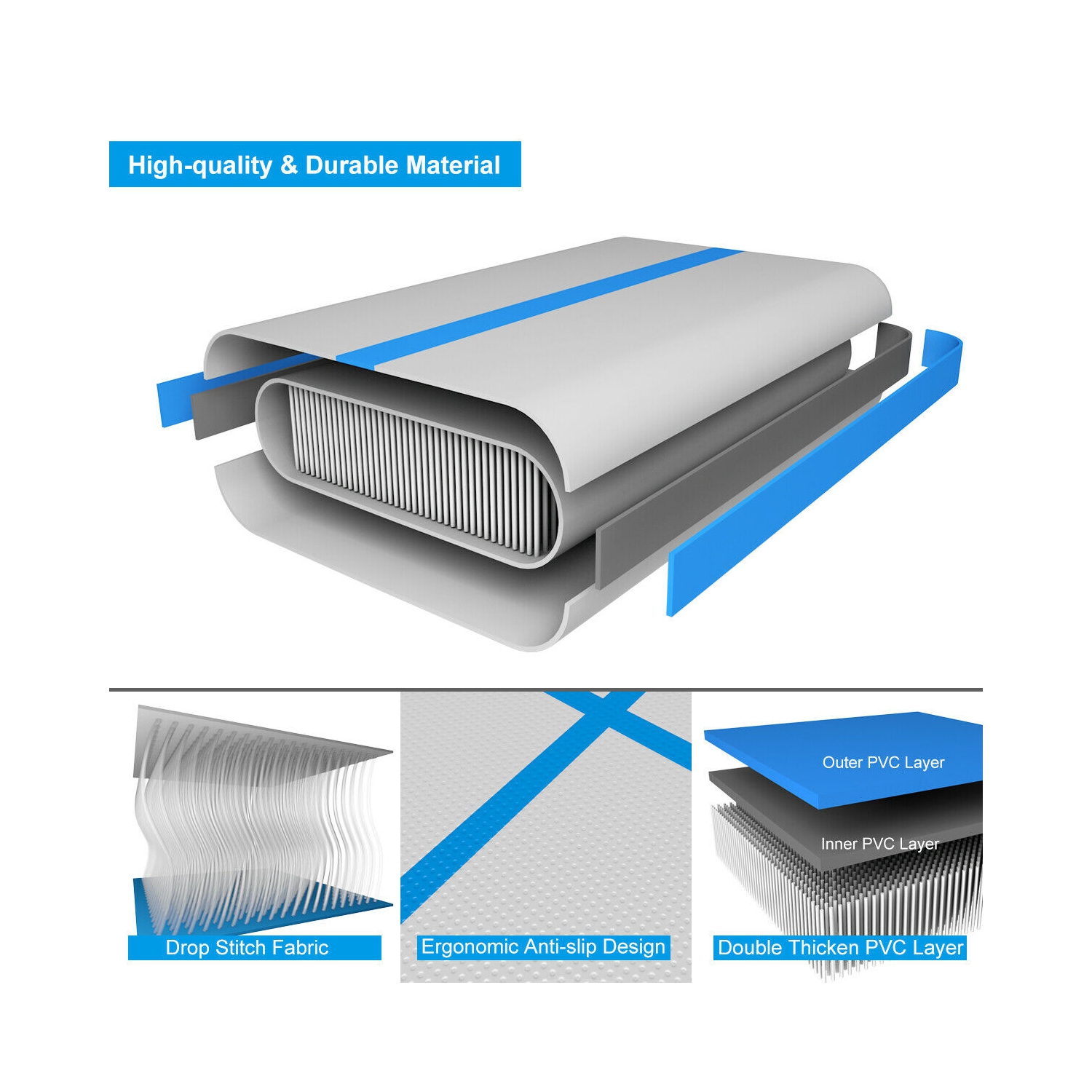 Tapis de gymnastique gonflable de 10 pi de Goplus Pompe à eau bleue