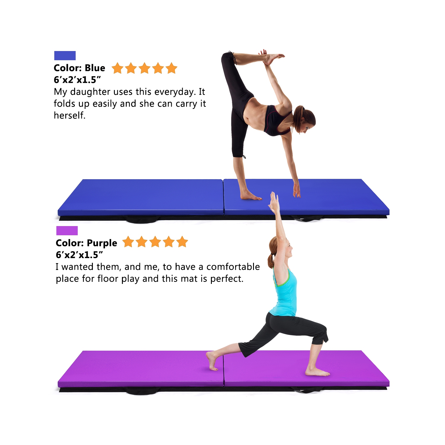 Tapis d’exercice de gymnastique de 6 x 2 pi Thick 2 Folding Panel Fitness Home Gym de Costway
