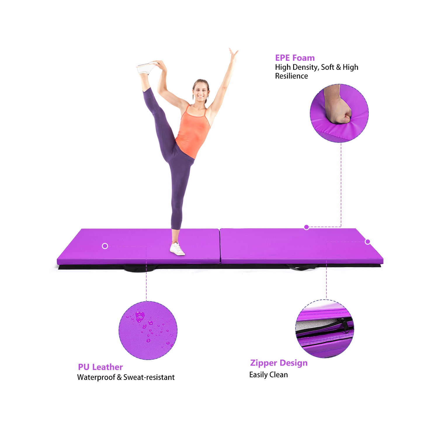 Tapis d’exercice de gymnastique de 6 x 2 pi Thick 2 Folding Panel Fitness Home Gym de Costway