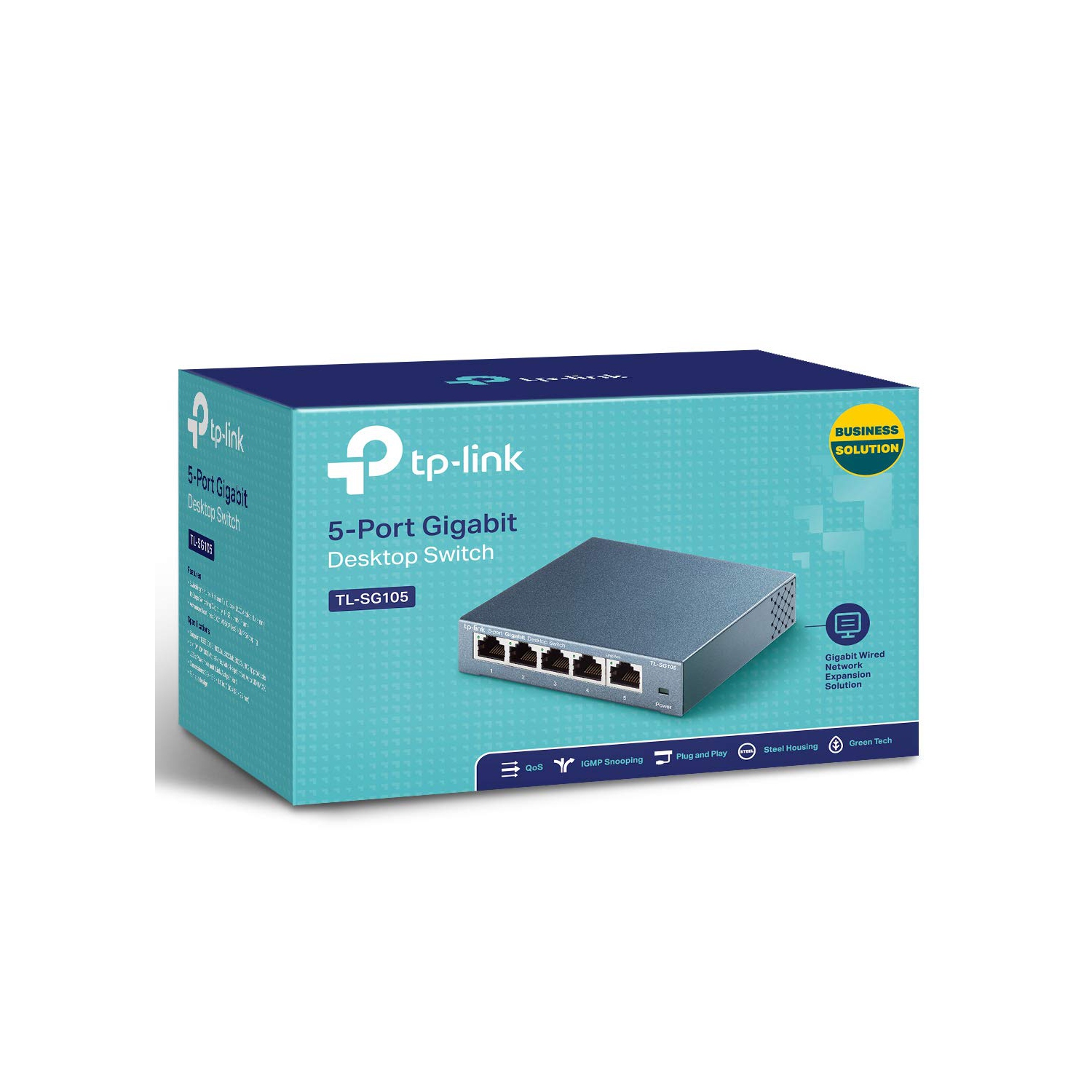 TP-Link TL-SG105 5-Port 10/100/1000Mbps Desktop Gigabit Steel Cased Switch, IEEE 802.1p QoS, Up to 65% Power Saving