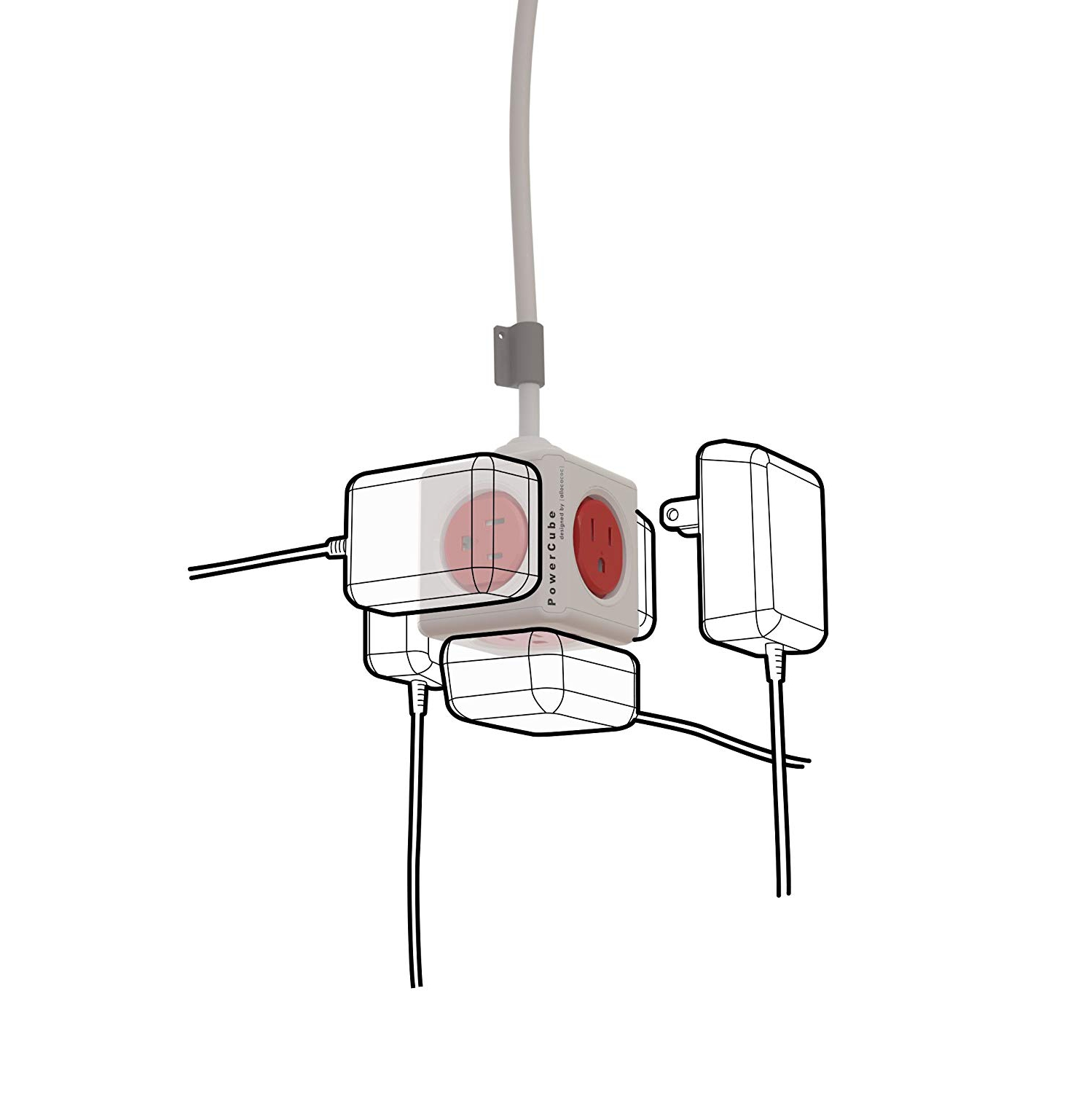 Allocacoc 4300USEXPC PowerCube Extended 5 Outlets 5-Feet Cord, Red-Retail Packaging