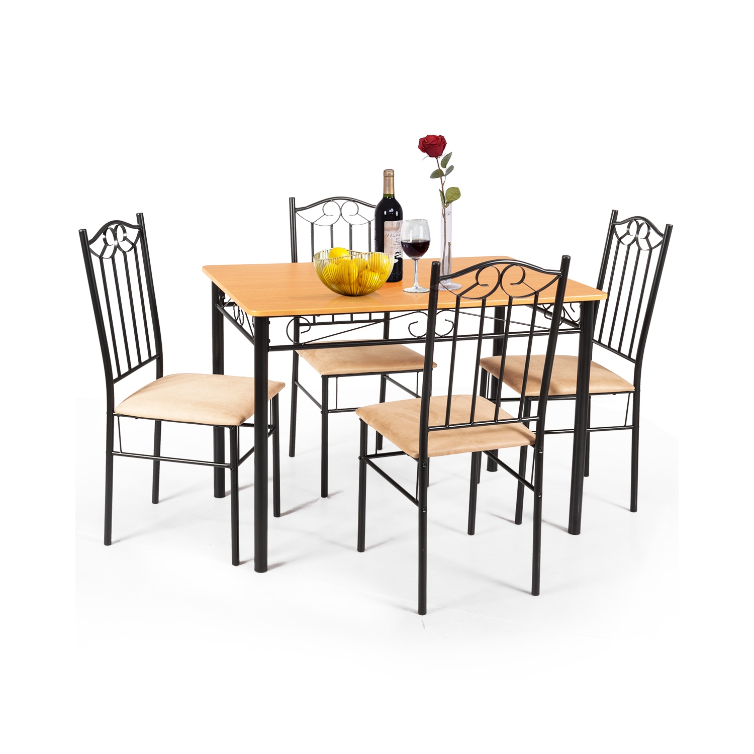 Costway 5 PC Dining Set Wood Metal Table and 4 Chairs Kitchen Breakfast Furniture New