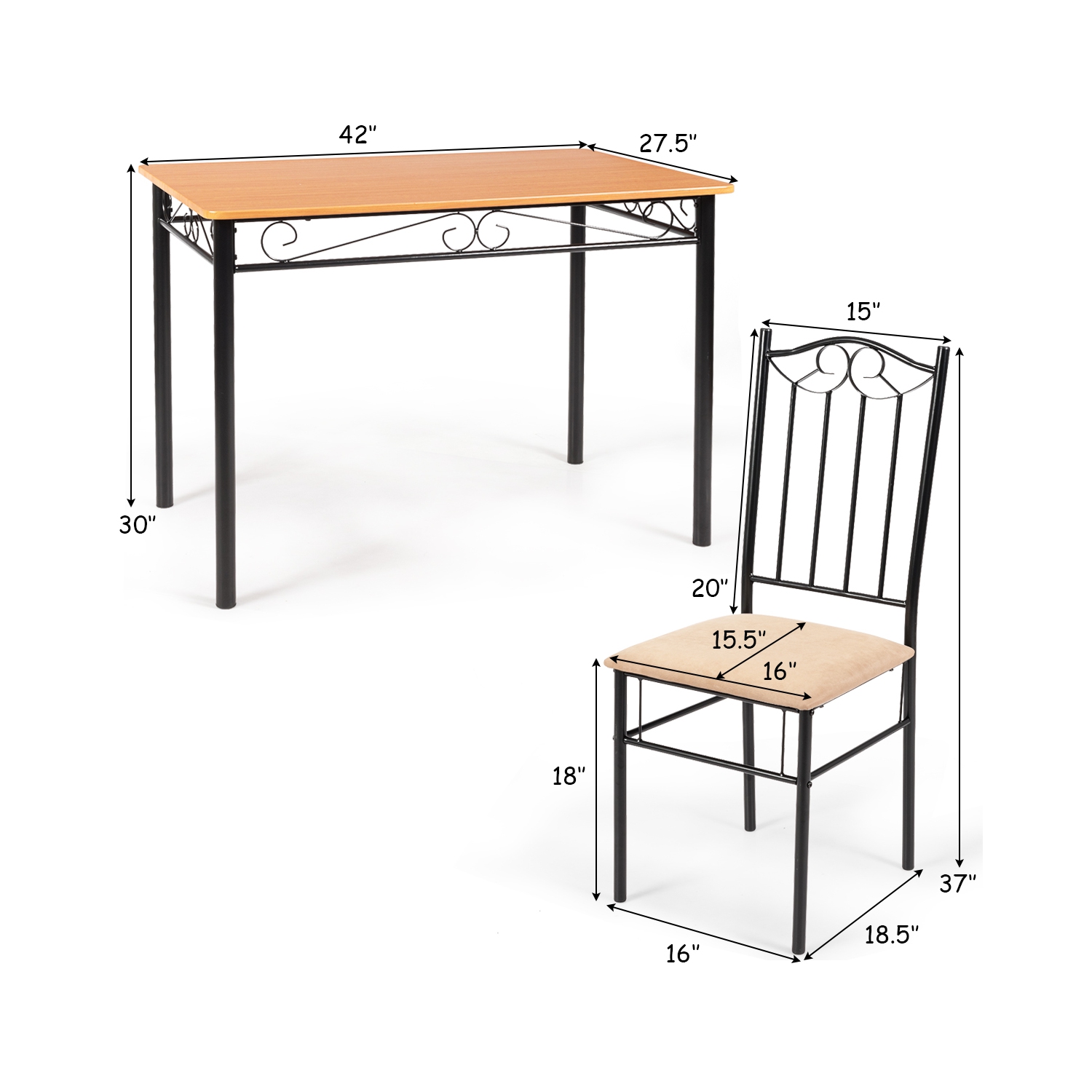 Costway 5 PC Dining Set Wood Metal Table and 4 Chairs Kitchen Breakfast Furniture New