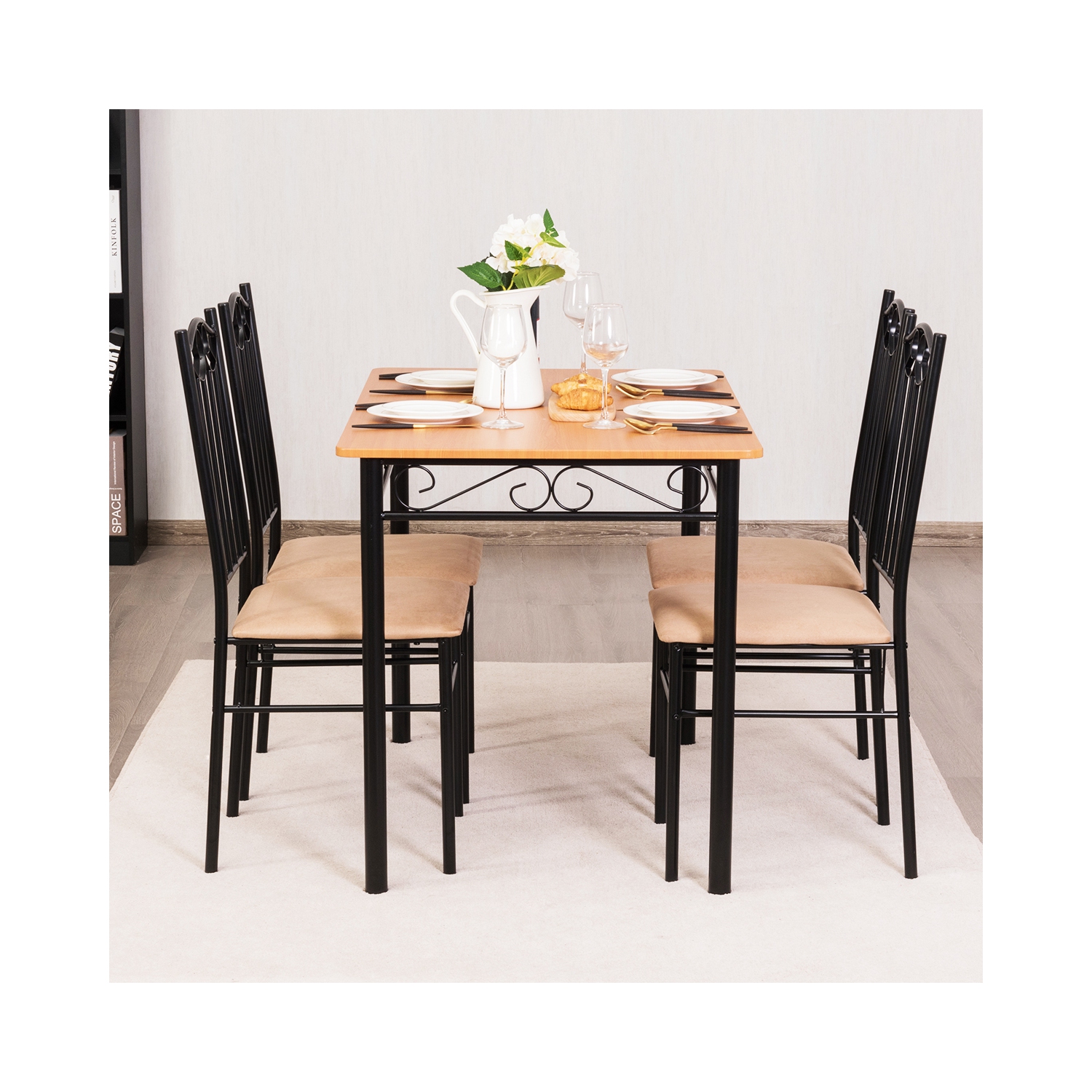 Costway 5 PC Dining Set Wood Metal Table and 4 Chairs Kitchen Breakfast Furniture New