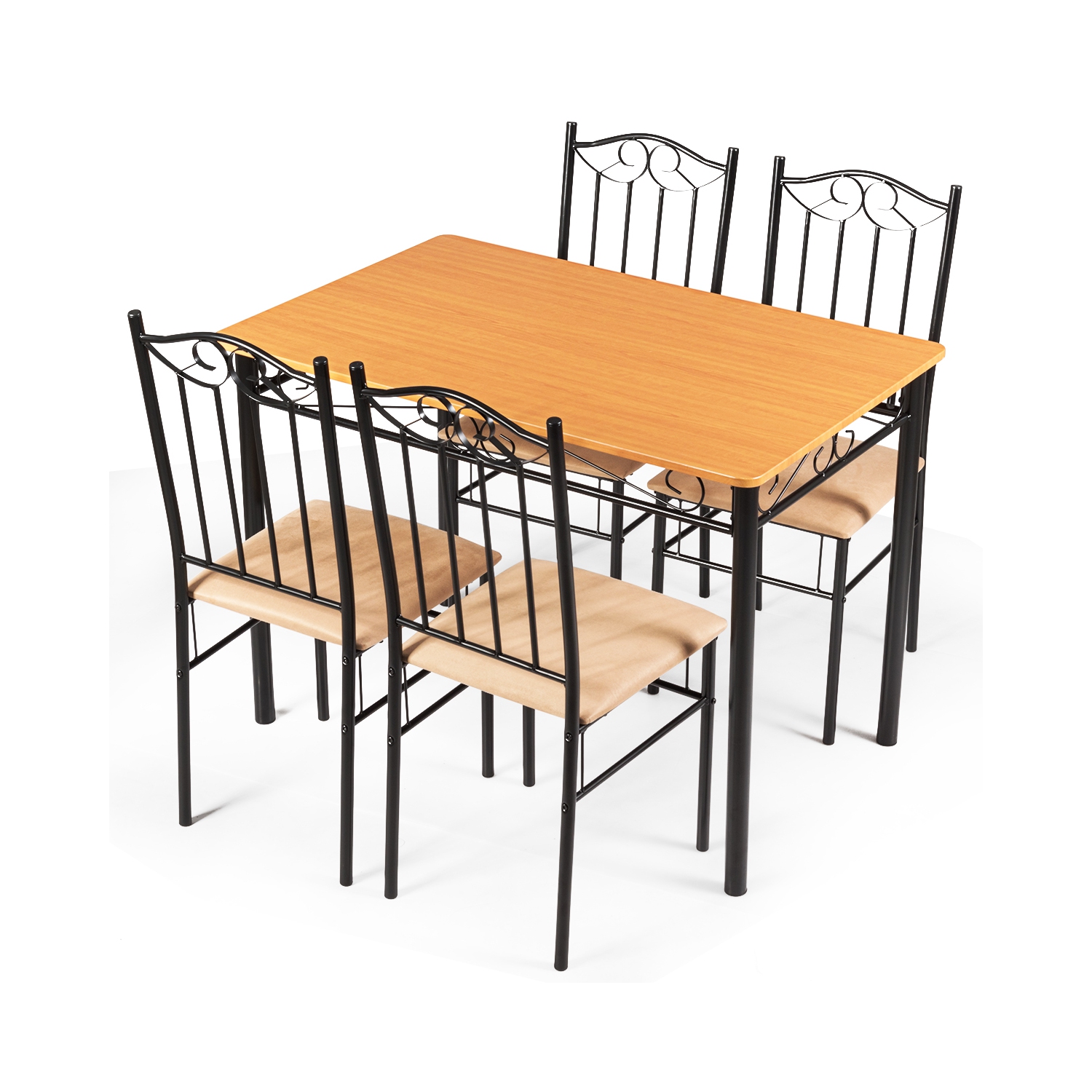 Costway 5 PC Dining Set Wood Metal Table and 4 Chairs Kitchen Breakfast Furniture New