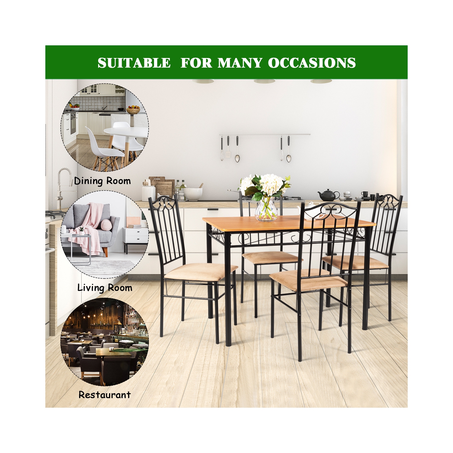 Costway 5 PC Dining Set Wood Metal Table and 4 Chairs Kitchen Breakfast Furniture New