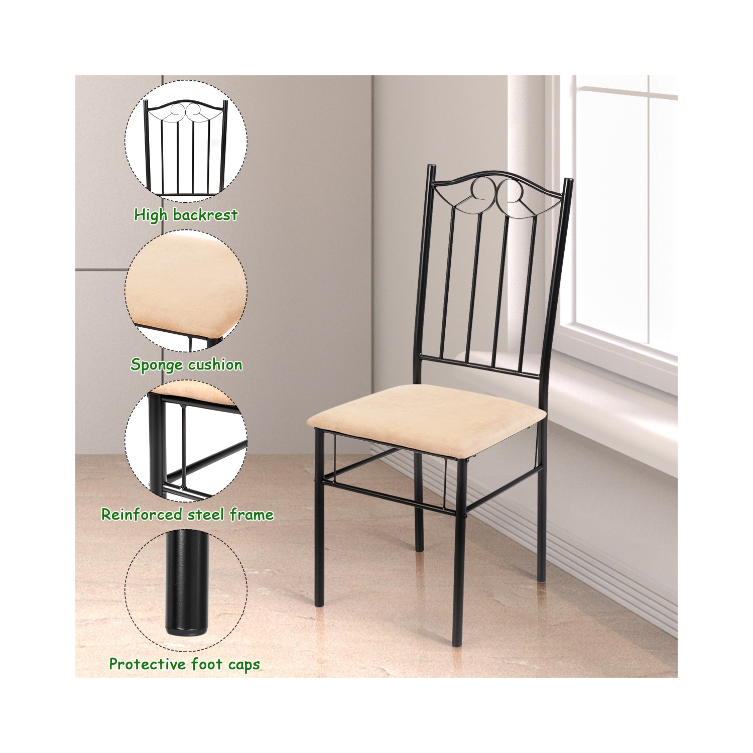 Costway 5 PC Dining Set Wood Metal Table and 4 Chairs Kitchen Breakfast Furniture New