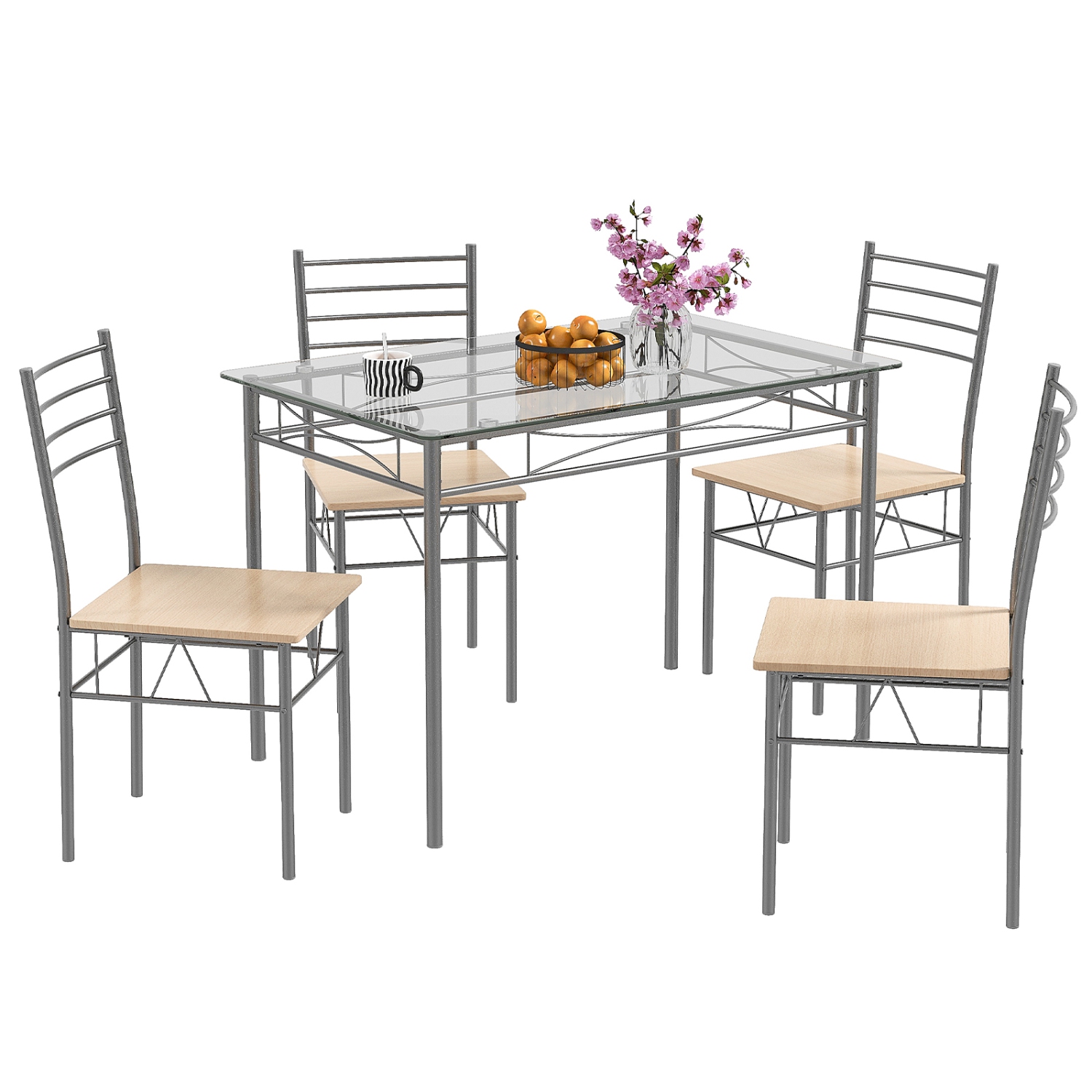 Ensemble de Table à Manger avec 4 Chaises et Plateau de Table en Verre pour Cuisine, Salle à Manger