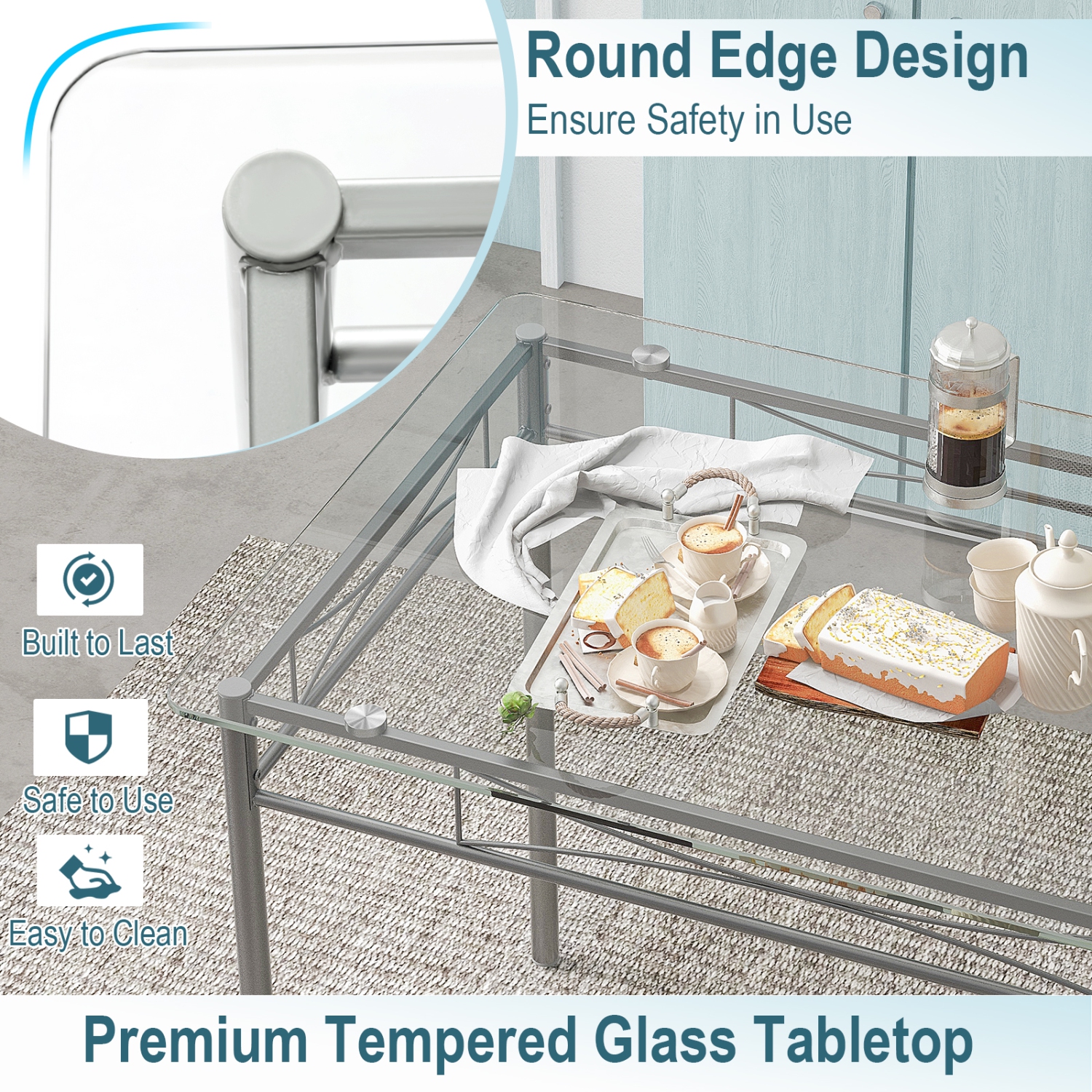 Ensemble de Table à Manger avec 4 Chaises et Plateau de Table en Verre pour Cuisine, Salle à Manger