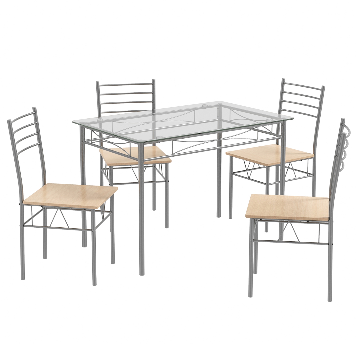Ensemble de Table à Manger avec 4 Chaises et Plateau de Table en Verre pour Cuisine, Salle à Manger