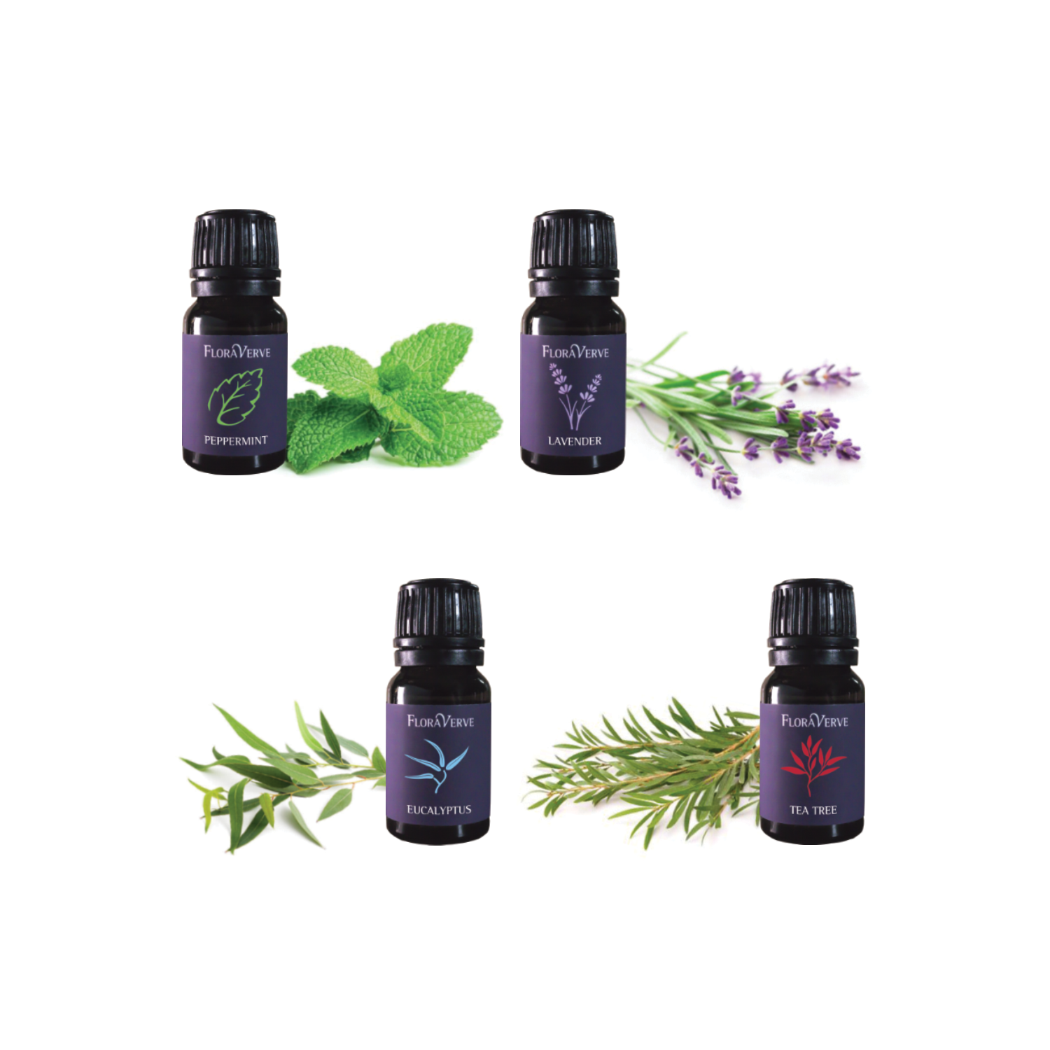 Floraverve Deluxe Essential Huiles, Ensemble de collection 8 senteurs naturel pour huiles essentielles aromathérapie naturelle - 8 x 10 ml