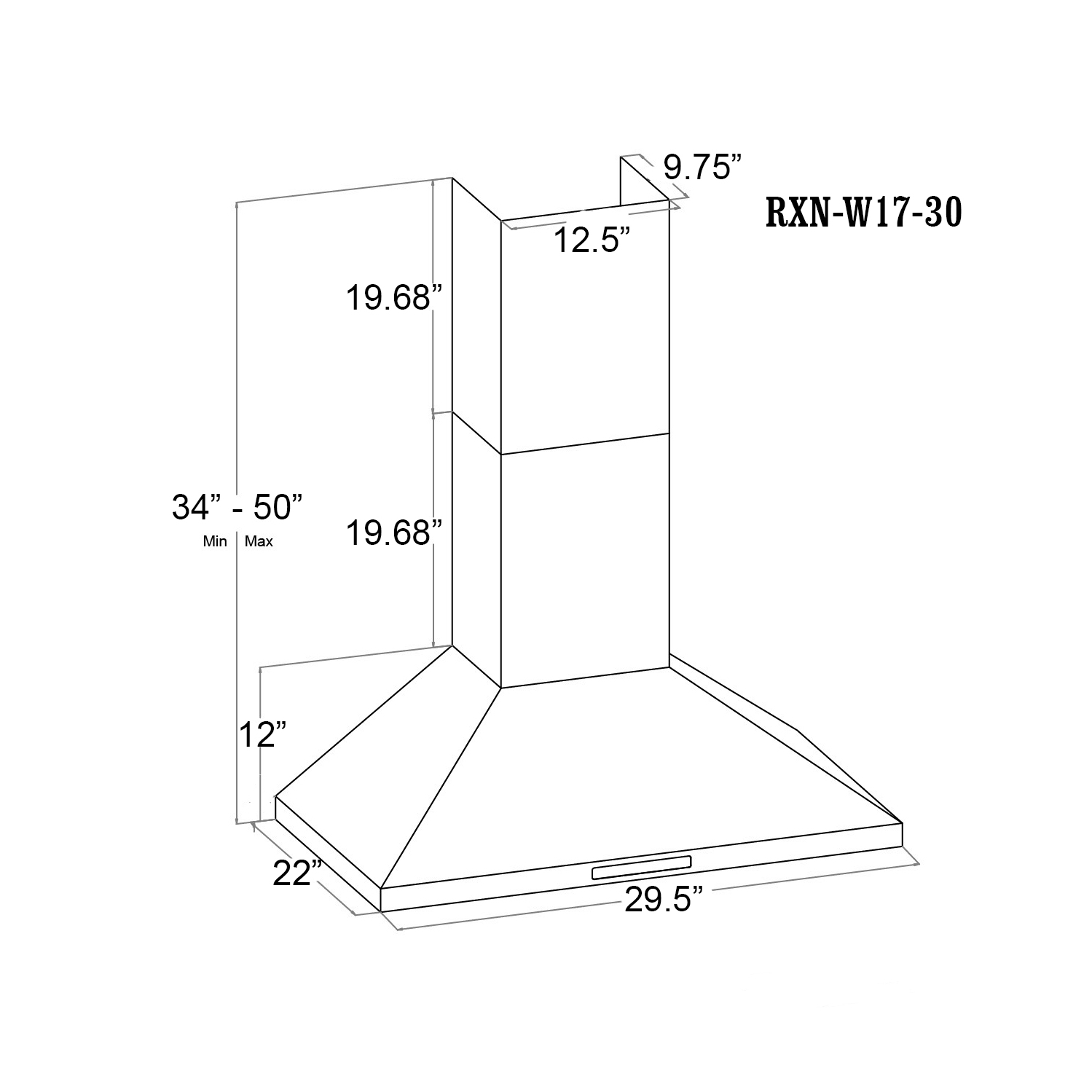 ROXON 900 CFM 30 Inches Range Hood Stainless Steel Wall Mounted Kitchen Exhaust Fan Style RXN-W17-30