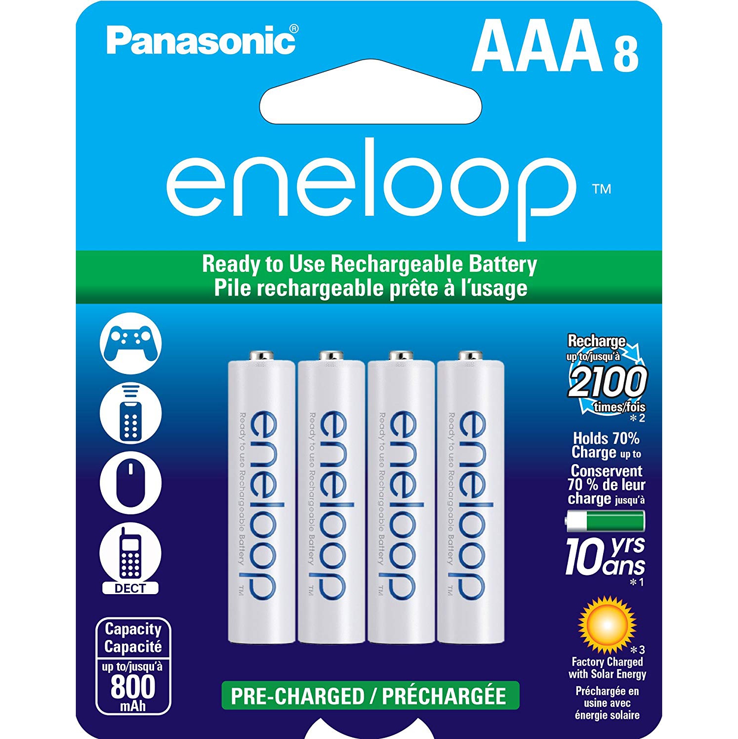 Panasonic BK-4MCCA8BA eneloop 8 Pack (AAA) 2100 Cycle NiMH Cell