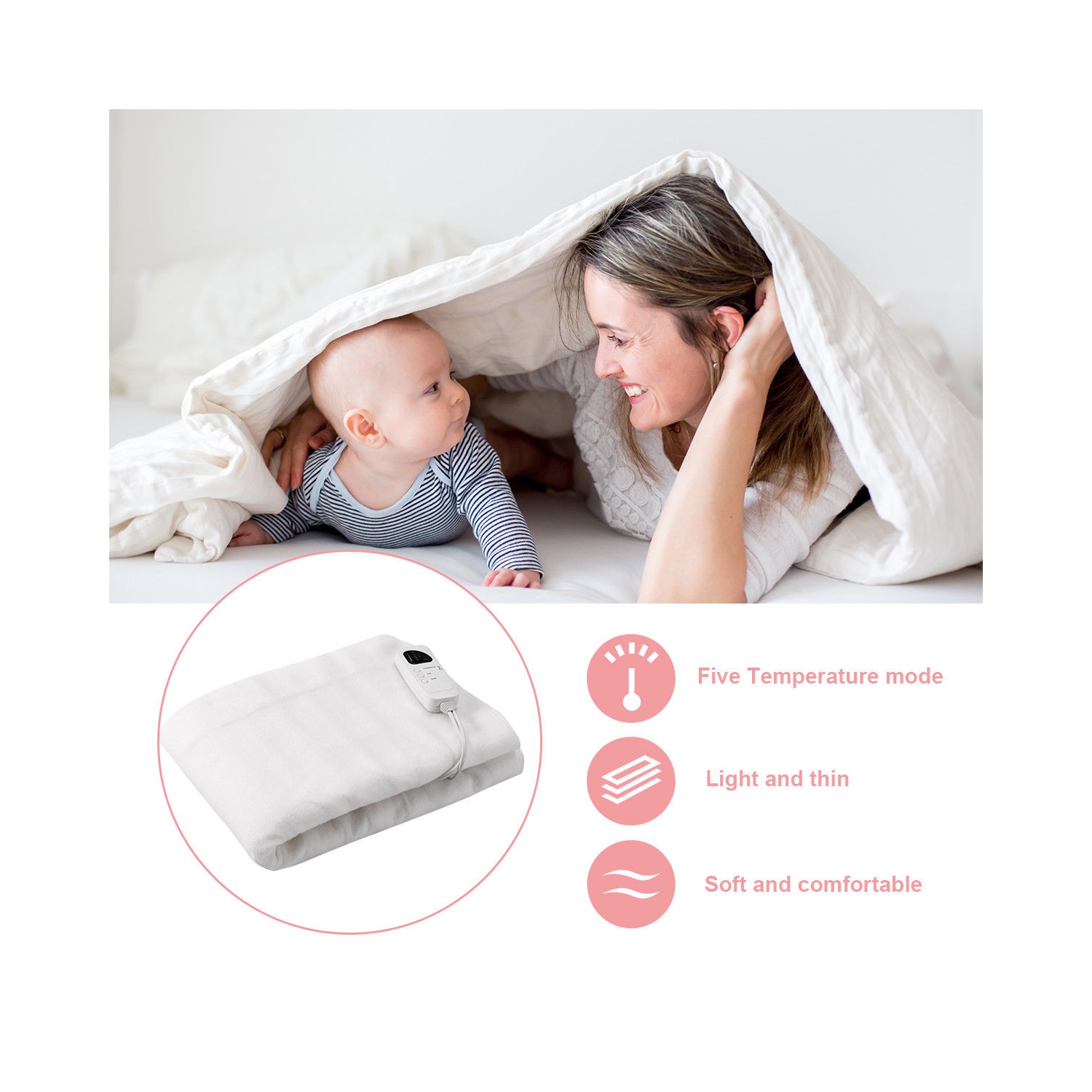 Costway Electric Heated Blanket Low-Voltage 5 Temperature Modes 8H Timer UL 2 SIZES