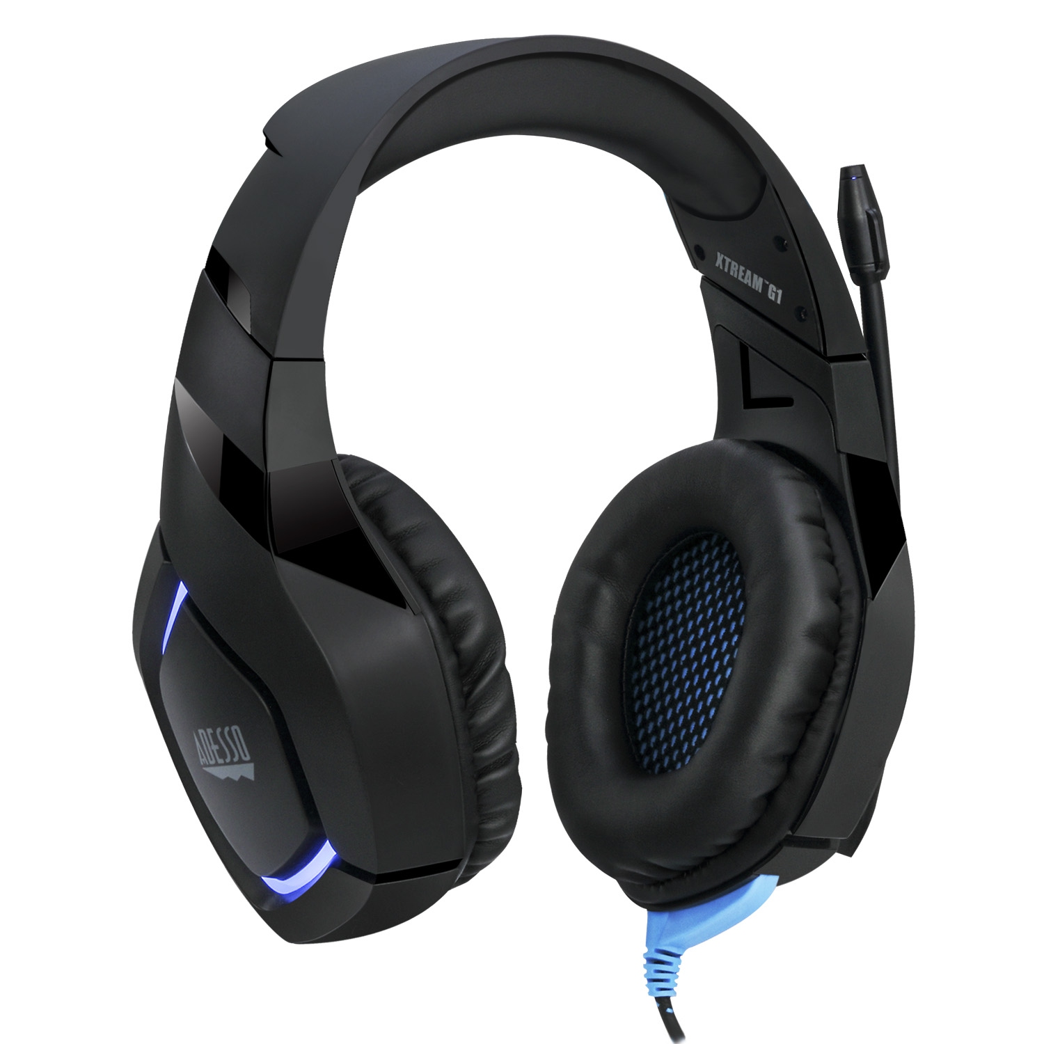 Adesso Xtream G1 Stereo Gaming Headset | 50mm Drivers, Noise-Canceling Mic, LED Lights, Volume Control | 3.5mm & USB | Compatible with PC, PS4, Xbox