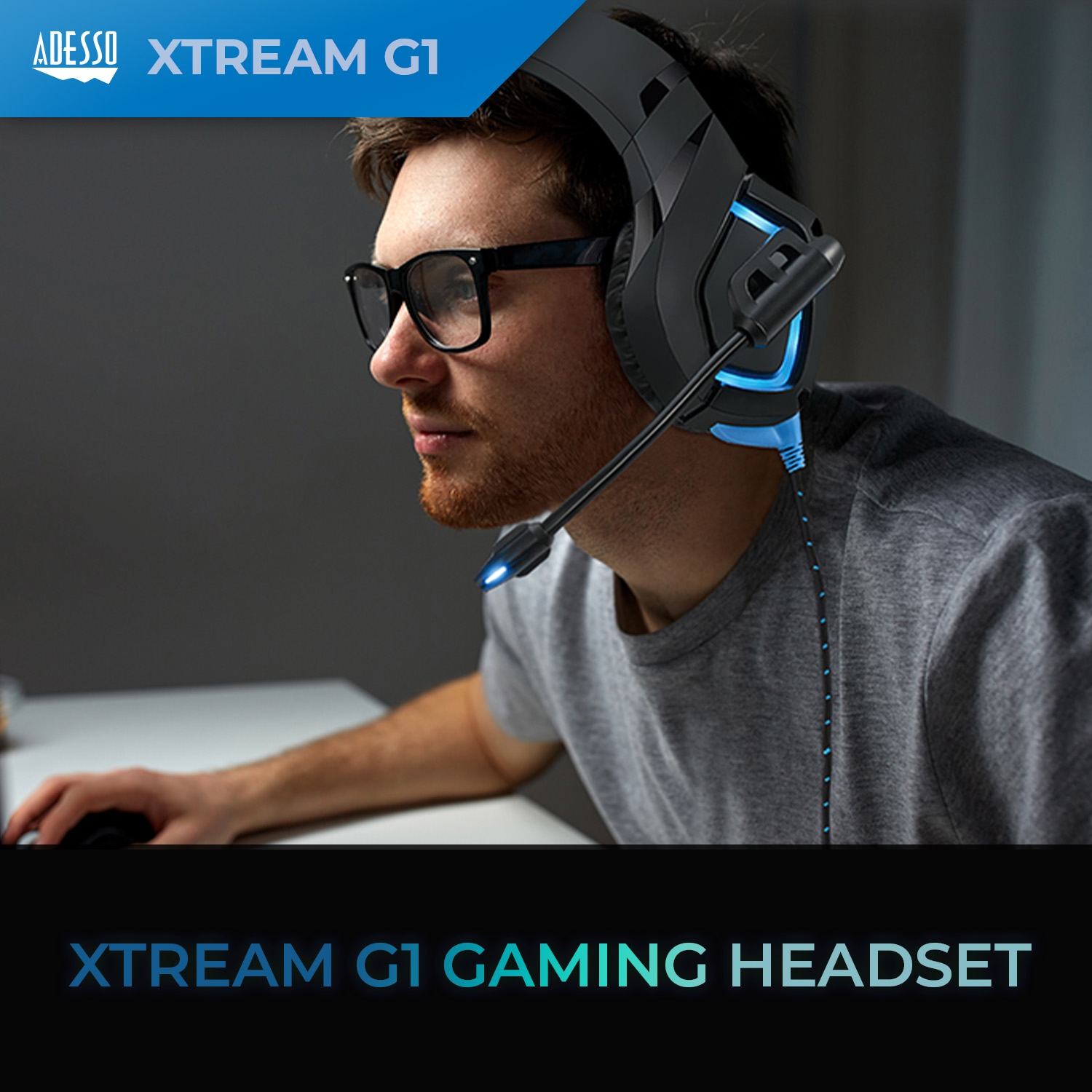 Adesso Xtream G1 Stereo Gaming Headset | 50mm Drivers, Noise-Canceling Mic, LED Lights, Volume Control | 3.5mm & USB | Compatible with PC, PS4, Xbox