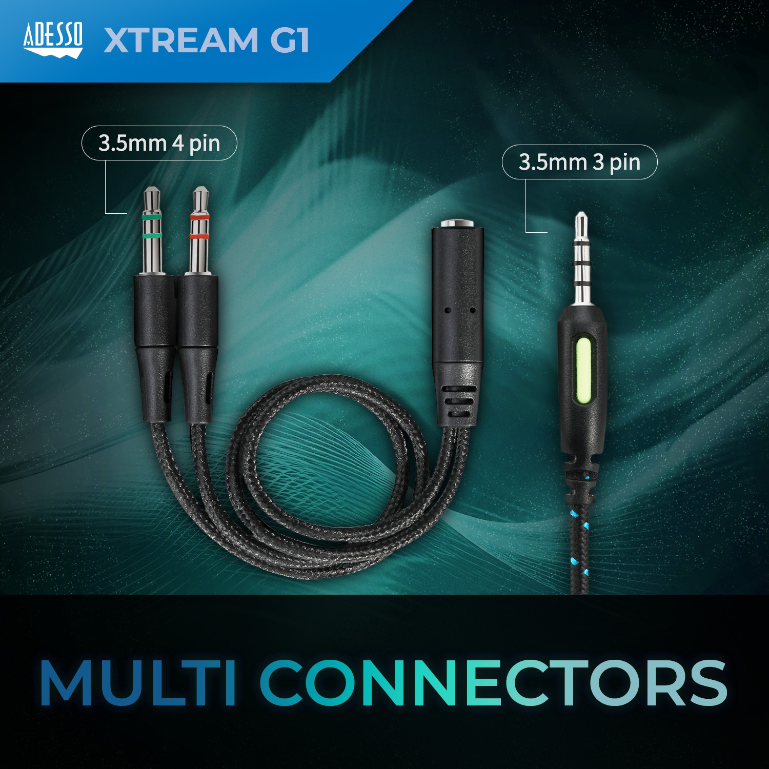 Adesso Xtream G1 Stereo Gaming Headset | 50mm Drivers, Noise-Canceling Mic, LED Lights, Volume Control | 3.5mm & USB | Compatible with PC, PS4, Xbox