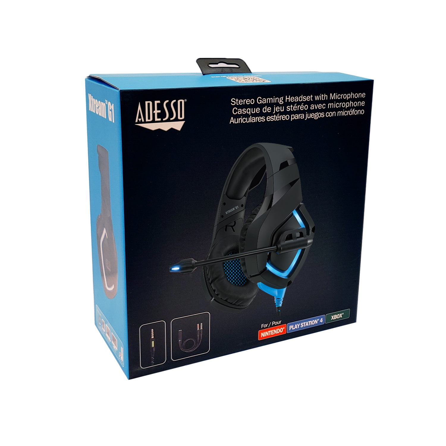 Adesso Xtream G1 Stereo Gaming Headset | 50mm Drivers, Noise-Canceling Mic, LED Lights, Volume Control | 3.5mm & USB | Compatible with PC, PS4, Xbox