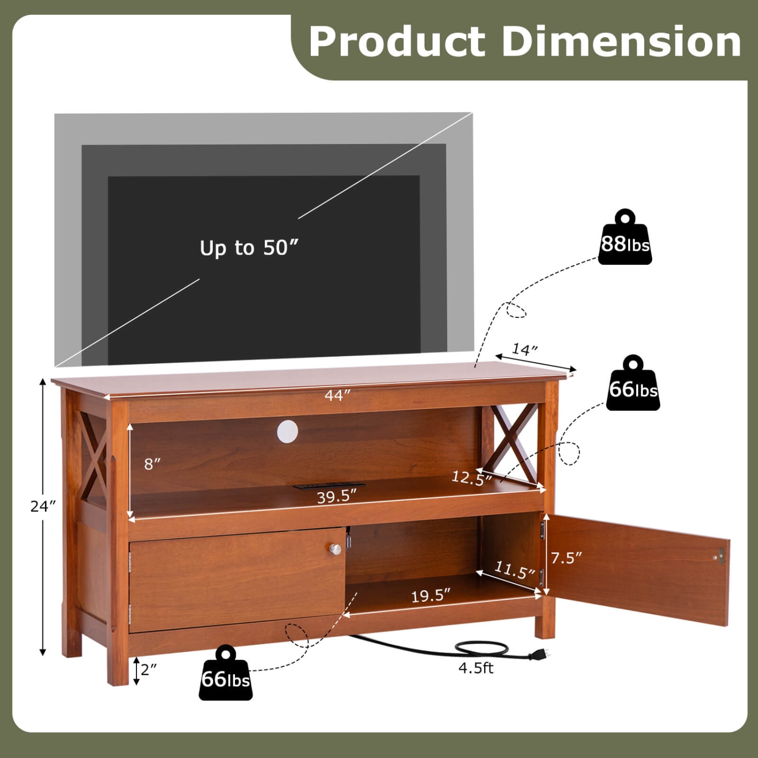 Costway 44" TV Stand Console Wooden Storage Cabinet Shelf Media Center Television Stand