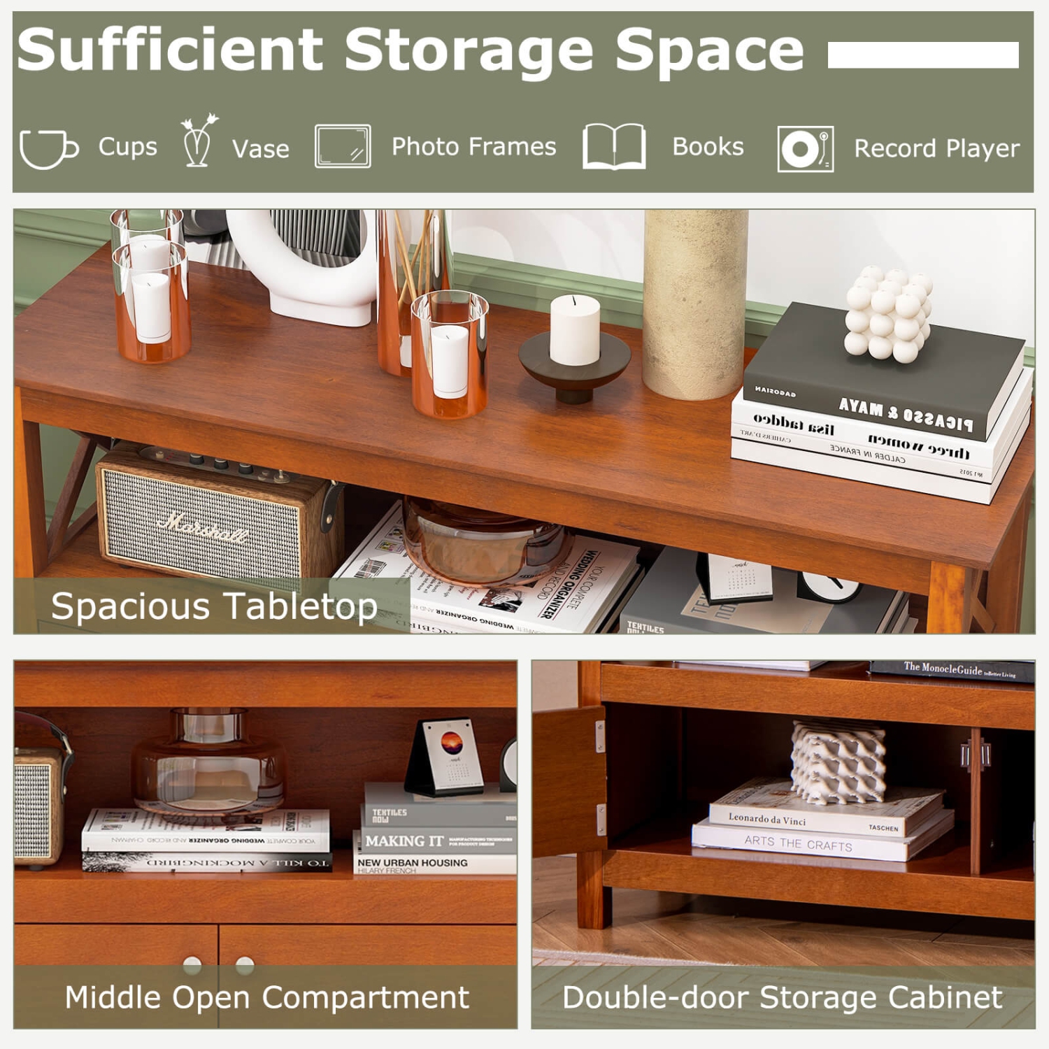 Costway 44" TV Stand Console Wooden Storage Cabinet Shelf Media Center Television Stand