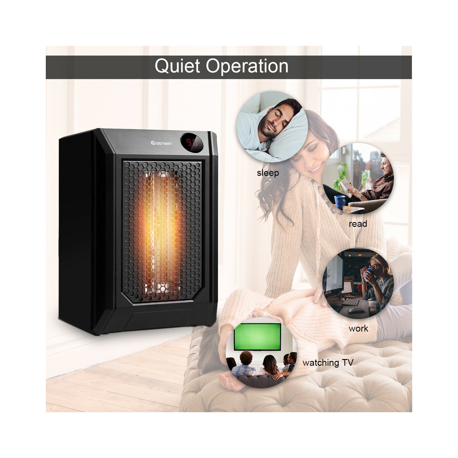 Chauffage électrique portable 1500W 12H Minuterie LED Salle de contrôle à distance Bureau