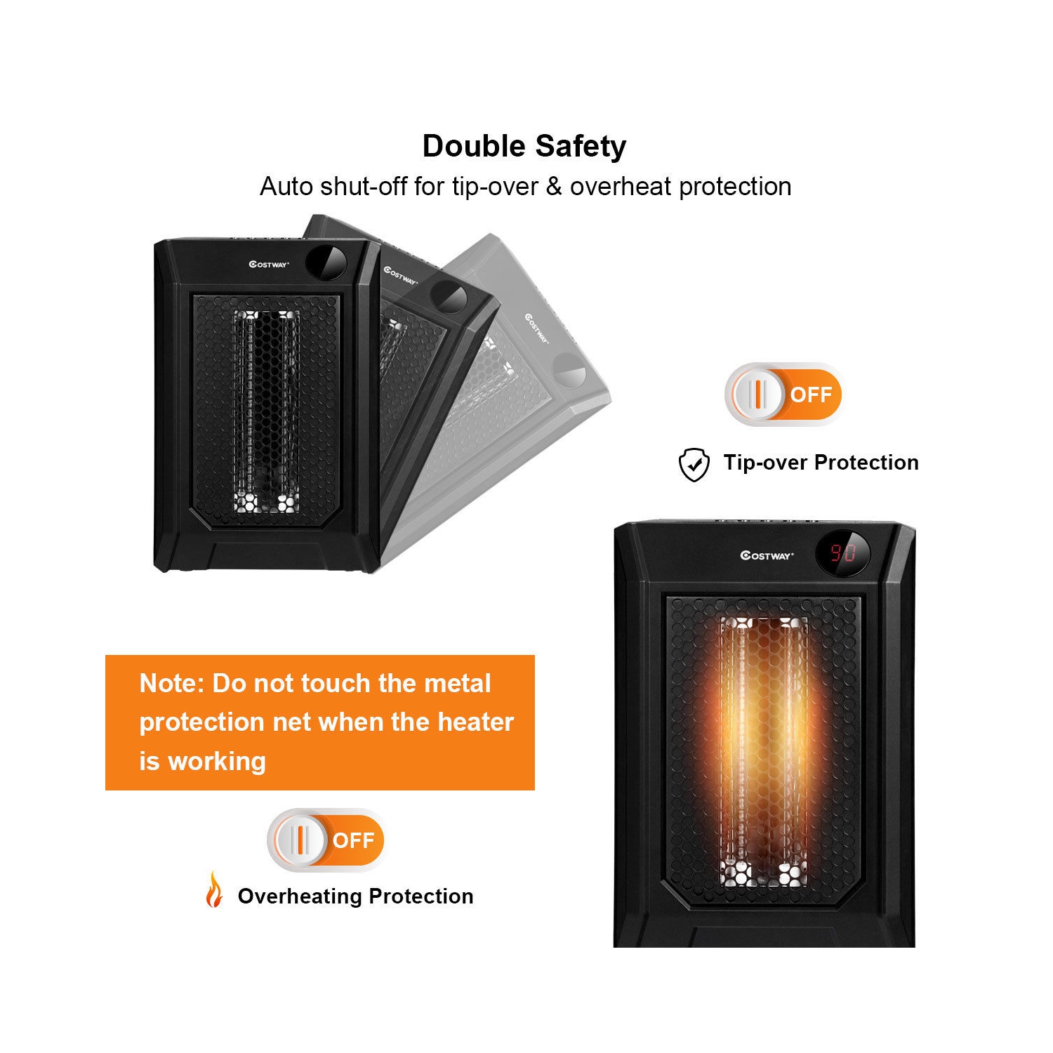 Chauffage électrique portable 1500W 12H Minuterie LED Salle de contrôle à distance Bureau