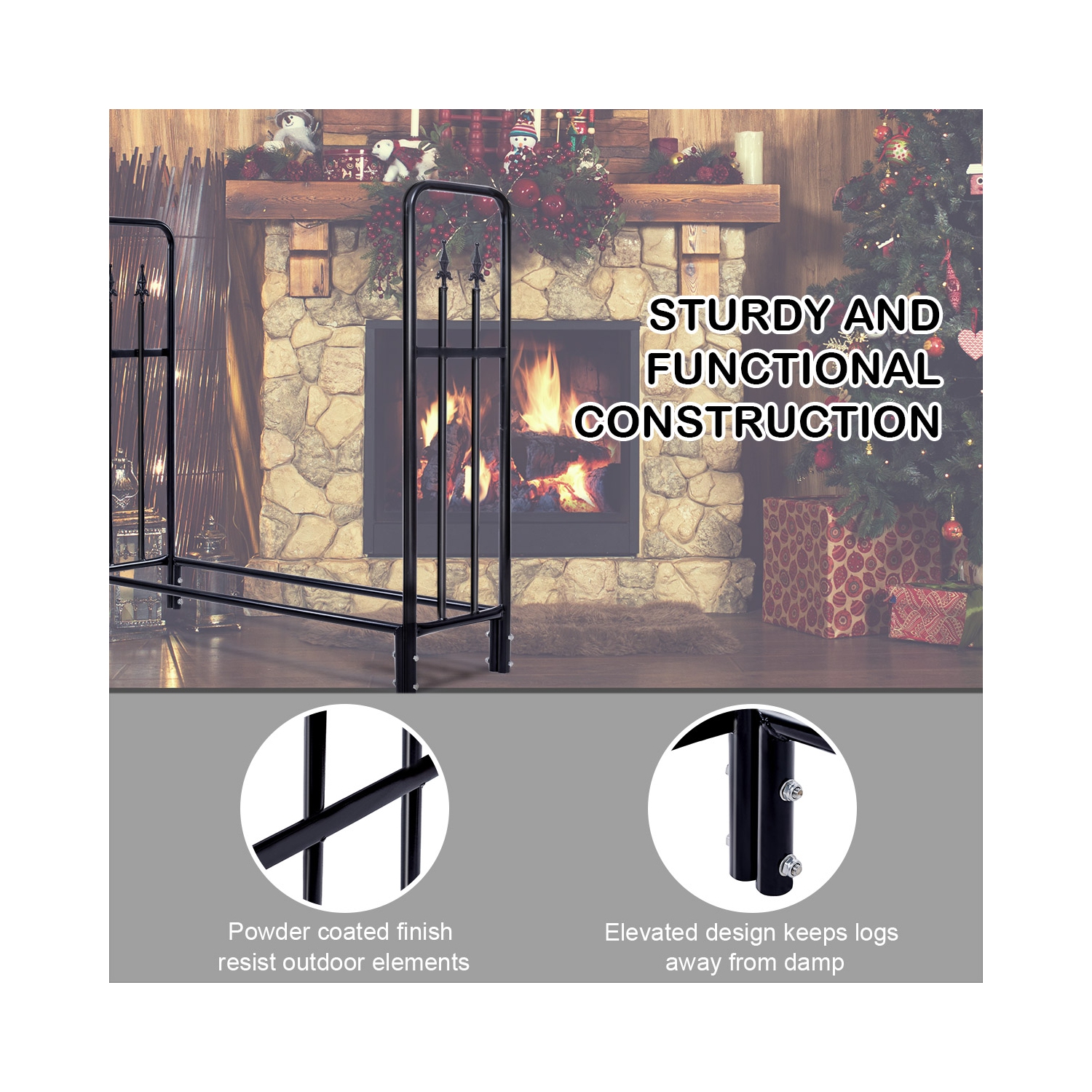 4 Feet Outdoor Heavy Duty Steel Firewood Log Rack Wood Storage Holder