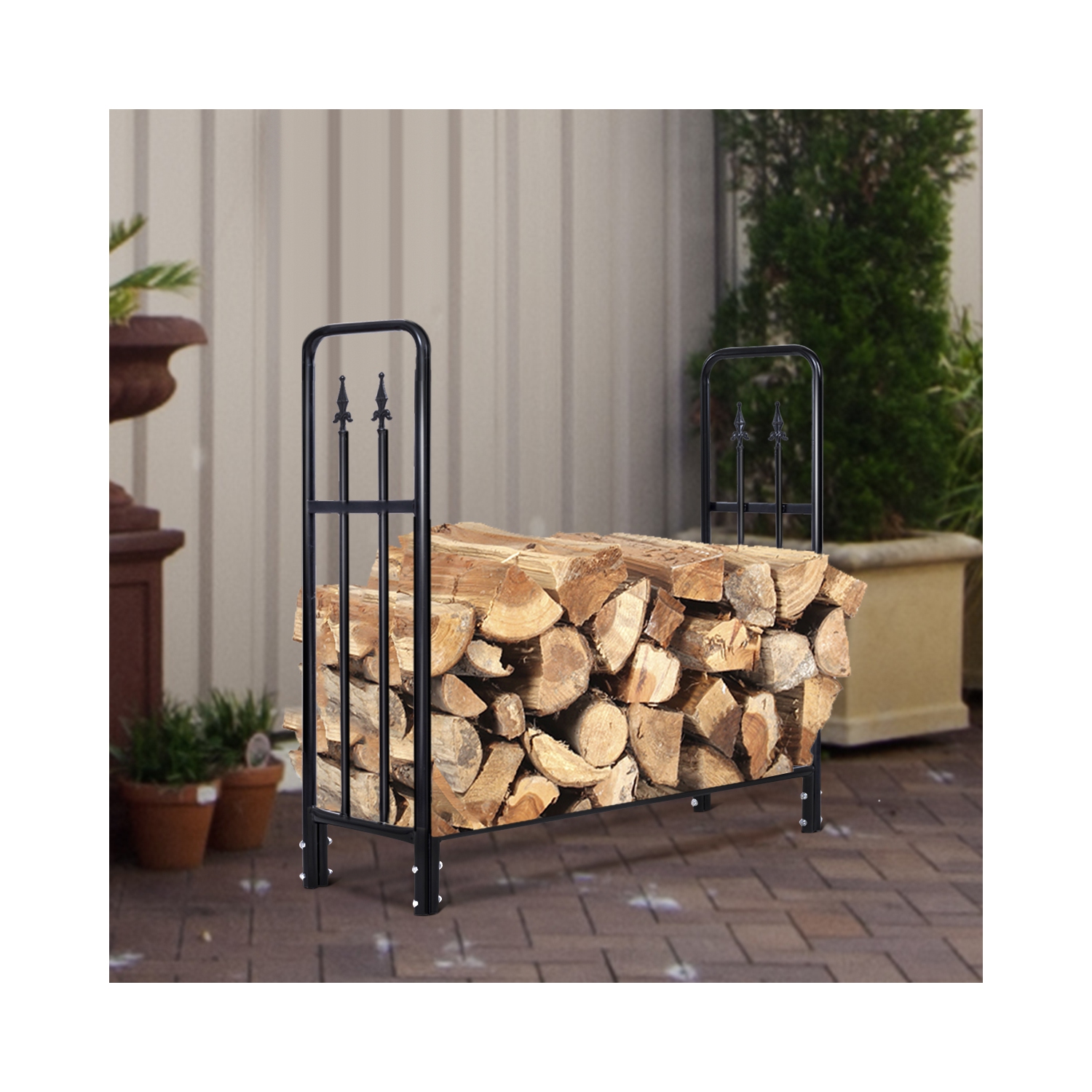 4 Feet Outdoor Heavy Duty Steel Firewood Log Rack Wood Storage Holder