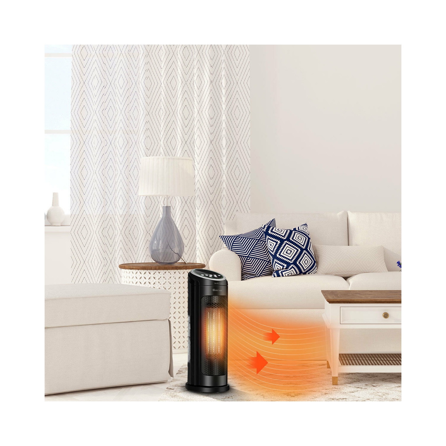 Costway Portable Oscillating PTC Ceramic Space Heater 1500W LED 12H Timer Remote Control