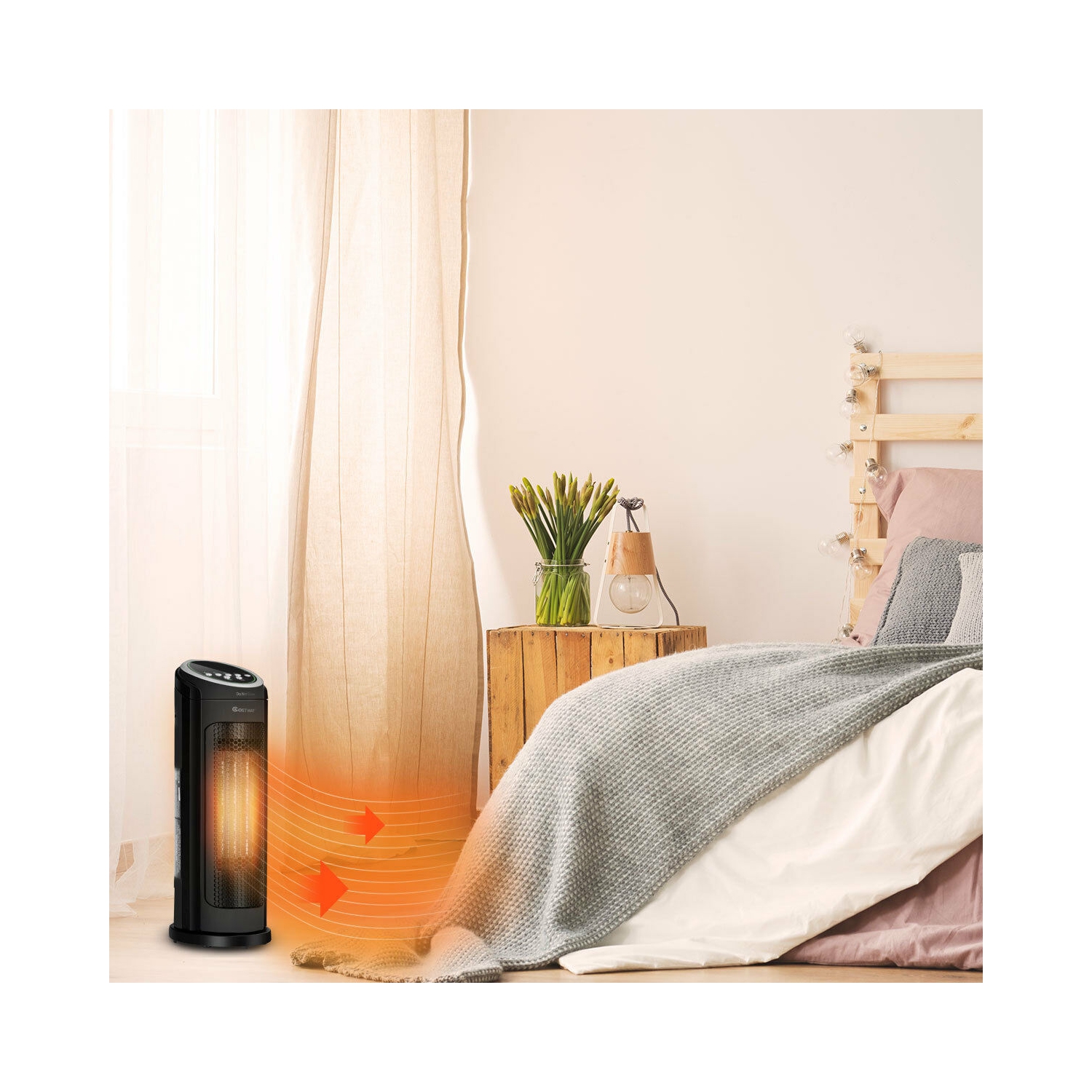 Costway Portable Oscillating PTC Ceramic Space Heater 1500W LED 12H Timer Remote Control