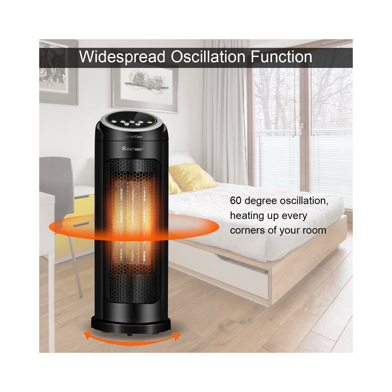 Costway Portable Oscillating PTC Ceramic Space Heater 1500W LED 12H Timer Remote Control