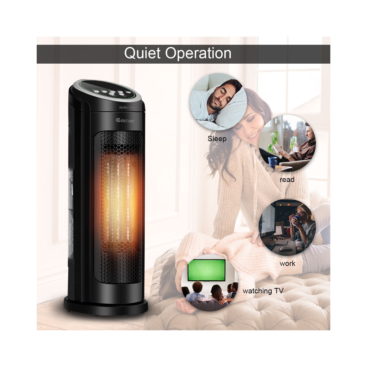 Costway Portable Oscillating PTC Ceramic Space Heater 1500W LED 12H Timer Remote Control