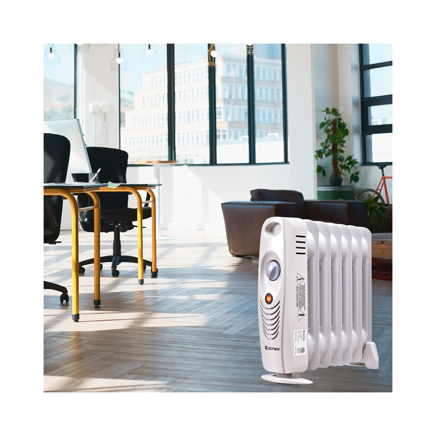 Costway 700 W Portable Mini Electric Oil Filled Radiator Heater 7-Fin Thermostat Home