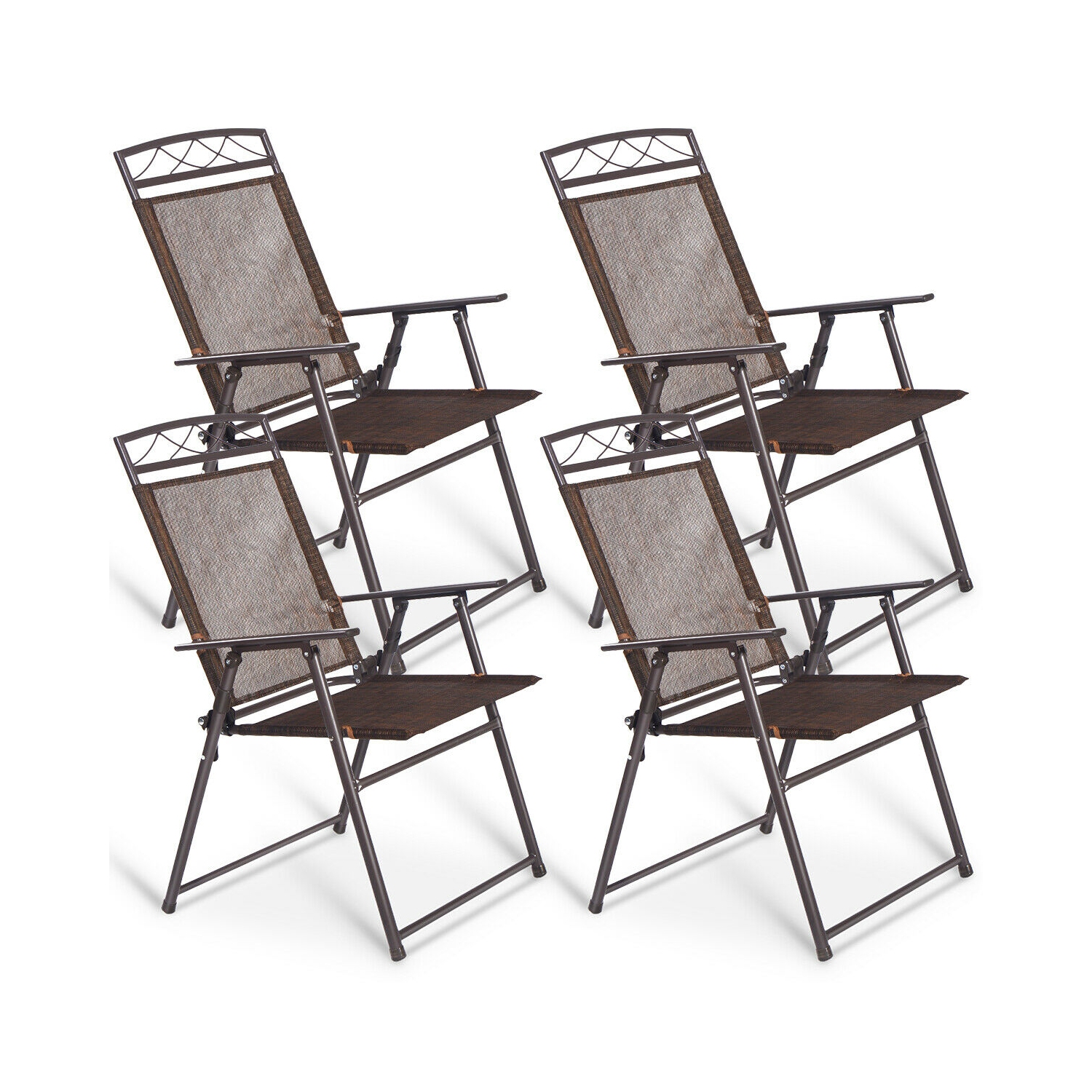 Ensemble de 4 chaises de patio pliantes en toile en acier Piscine de camping en acier de Costway