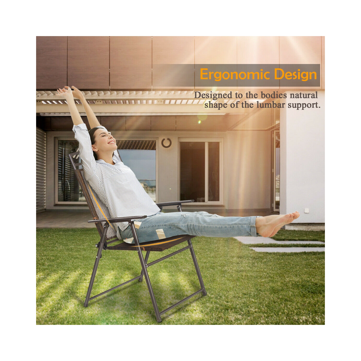 Ensemble de 4 chaises de patio pliantes en toile en acier Piscine de camping en acier de Costway