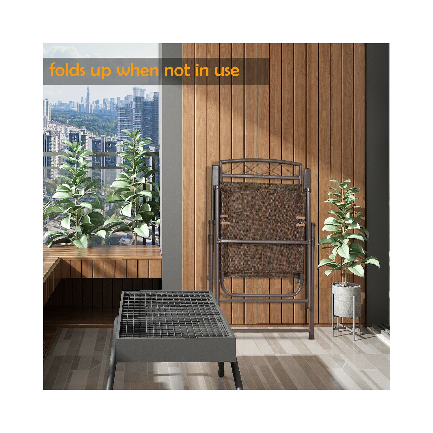 Ensemble de 4 chaises de patio pliantes en toile en acier Piscine de camping en acier de Costway