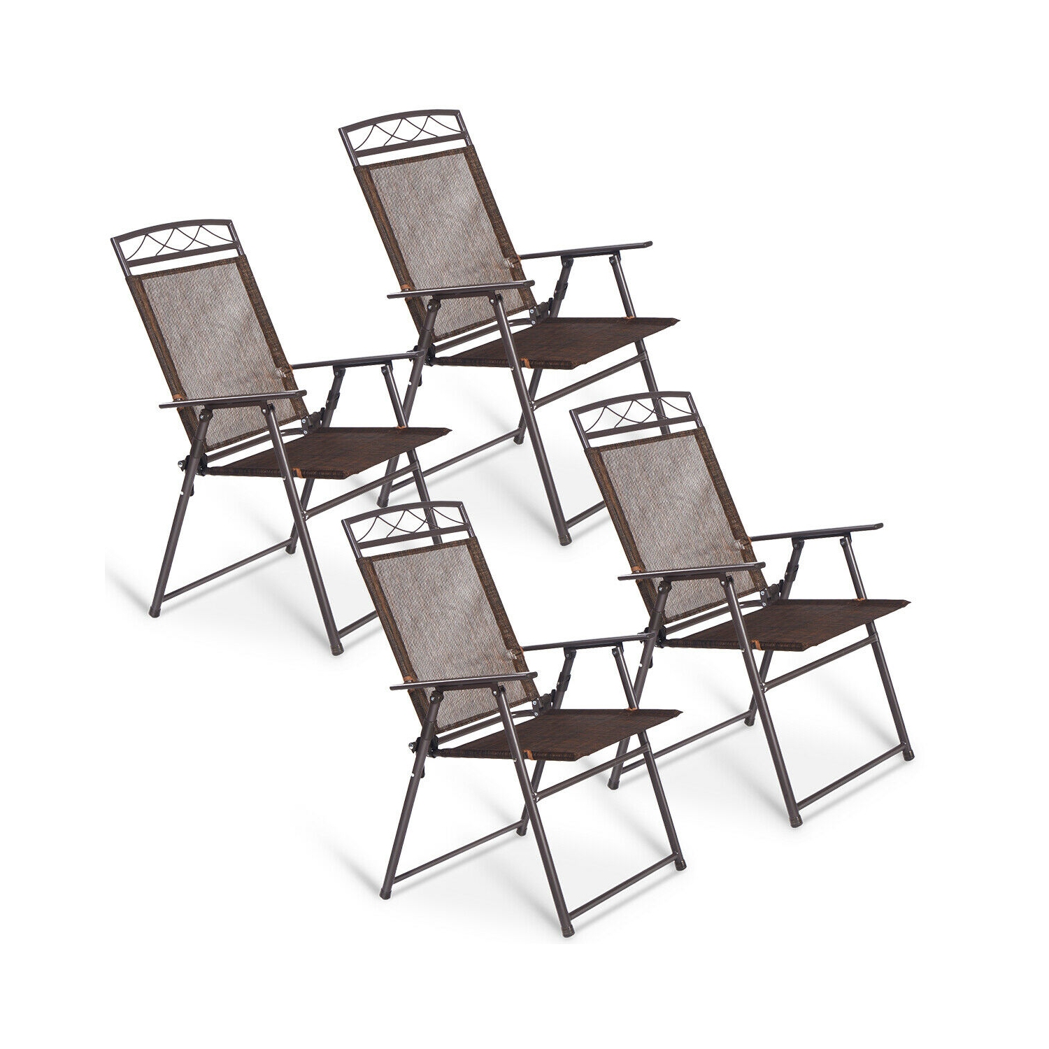 Ensemble de 4 chaises de patio pliantes en toile en acier Piscine de camping en acier de Costway