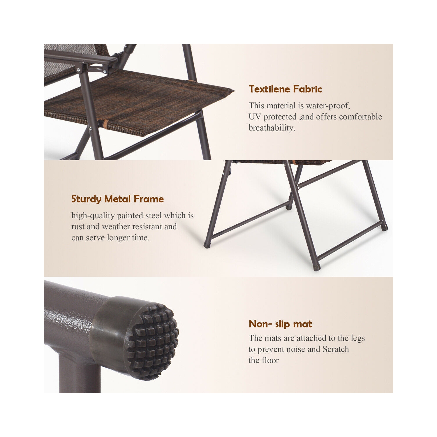 Ensemble de 4 chaises de patio pliantes en toile en acier Piscine de camping en acier de Costway