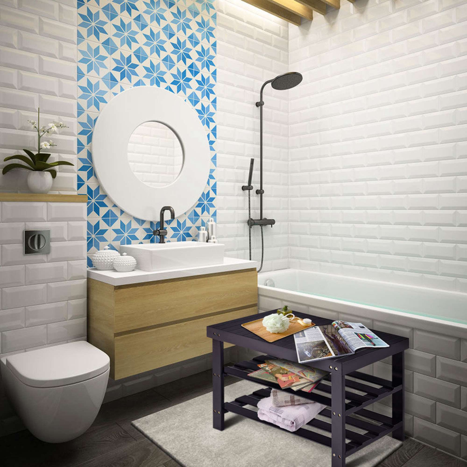 Costway 3 Tier Bamboo Shoe Rack Bench Storage Shelf Organizer Entryway Home