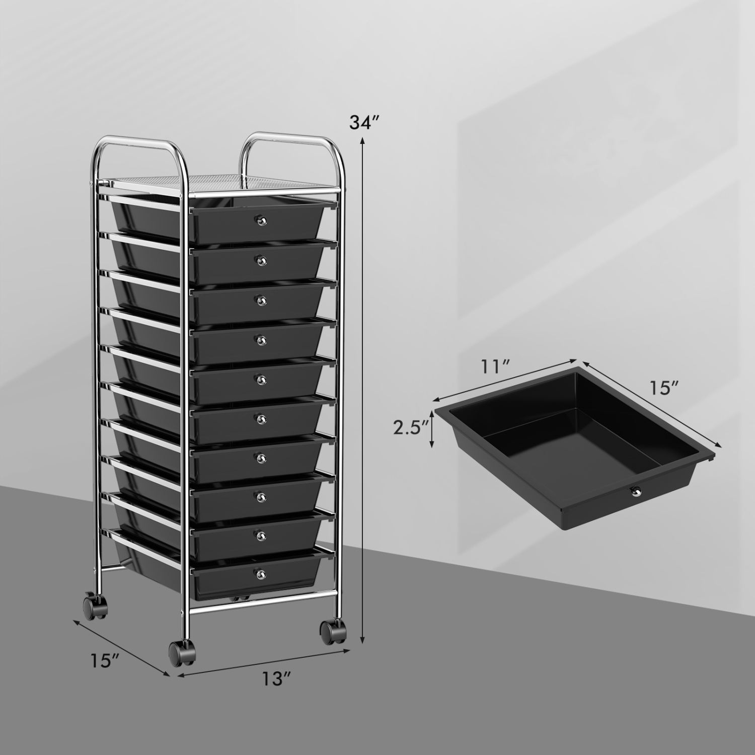 Costway Rolling Storage Cart Scrapbook Paper Office School Organizer w/ 10 Drawer Black