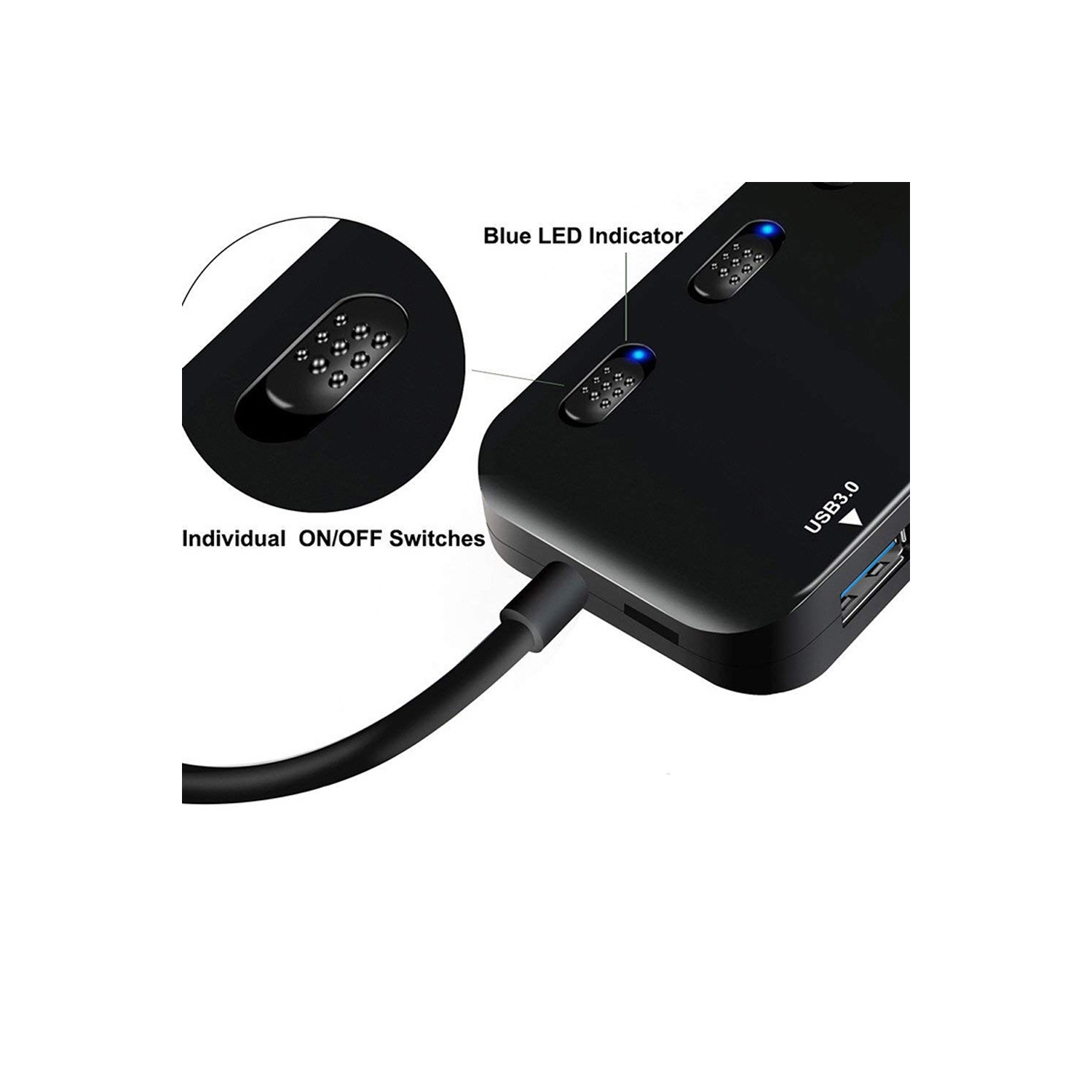 Concentrateur USB à 3.0 4 ports d’axGear avec commutateur marche-arrêt portable mince pour ordinateur de bureau MacBook