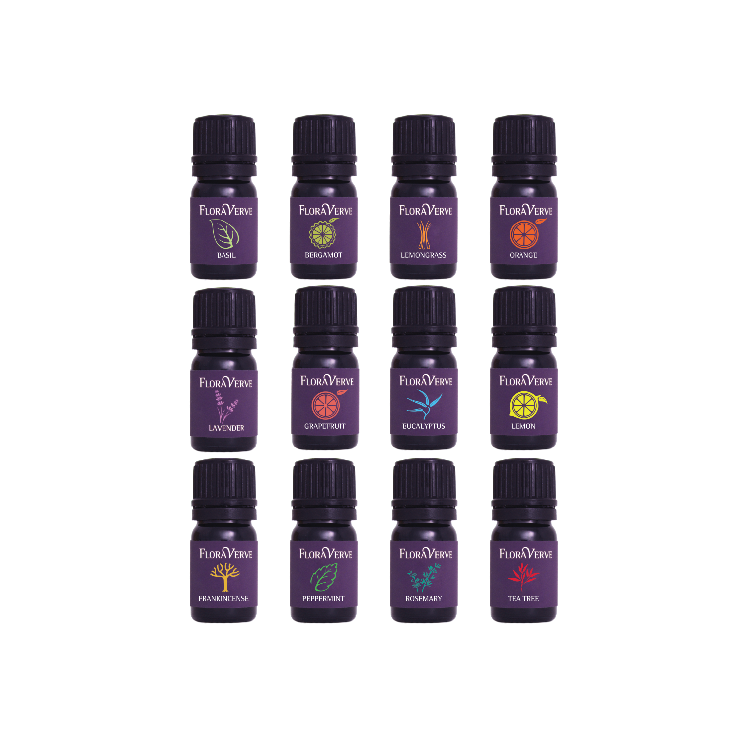 Floraverve Essential Verve Pack, Aromatherapy Essential Oils Top 12 Scents Starter Kit, 12 X 5mL