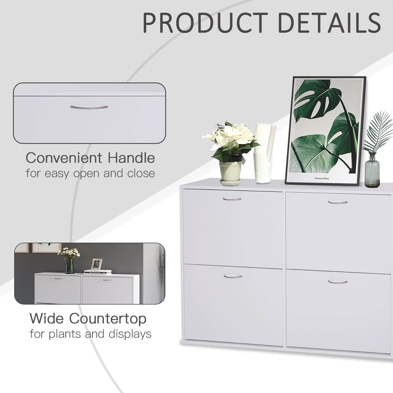 HOMCOM Shoe Cabinet for Entryway Hallway, Shoe Storage Cabinet with 4 Flip Drawers and Adjustable Shelves for 24 Pairs of Shoes, White