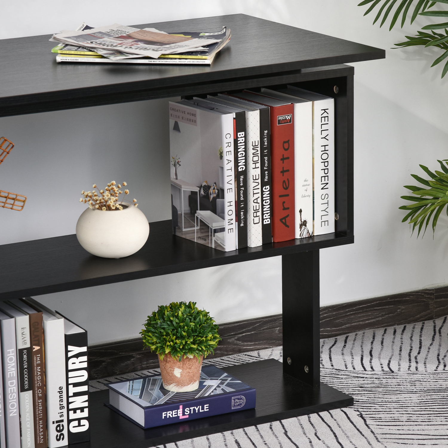 HOMCOM – Bureau en L de 47&nbsp;po, bureau en coin pivotant à 360°, table de travail d'ordinateur réversible avec tablette de rangement pour bureau à