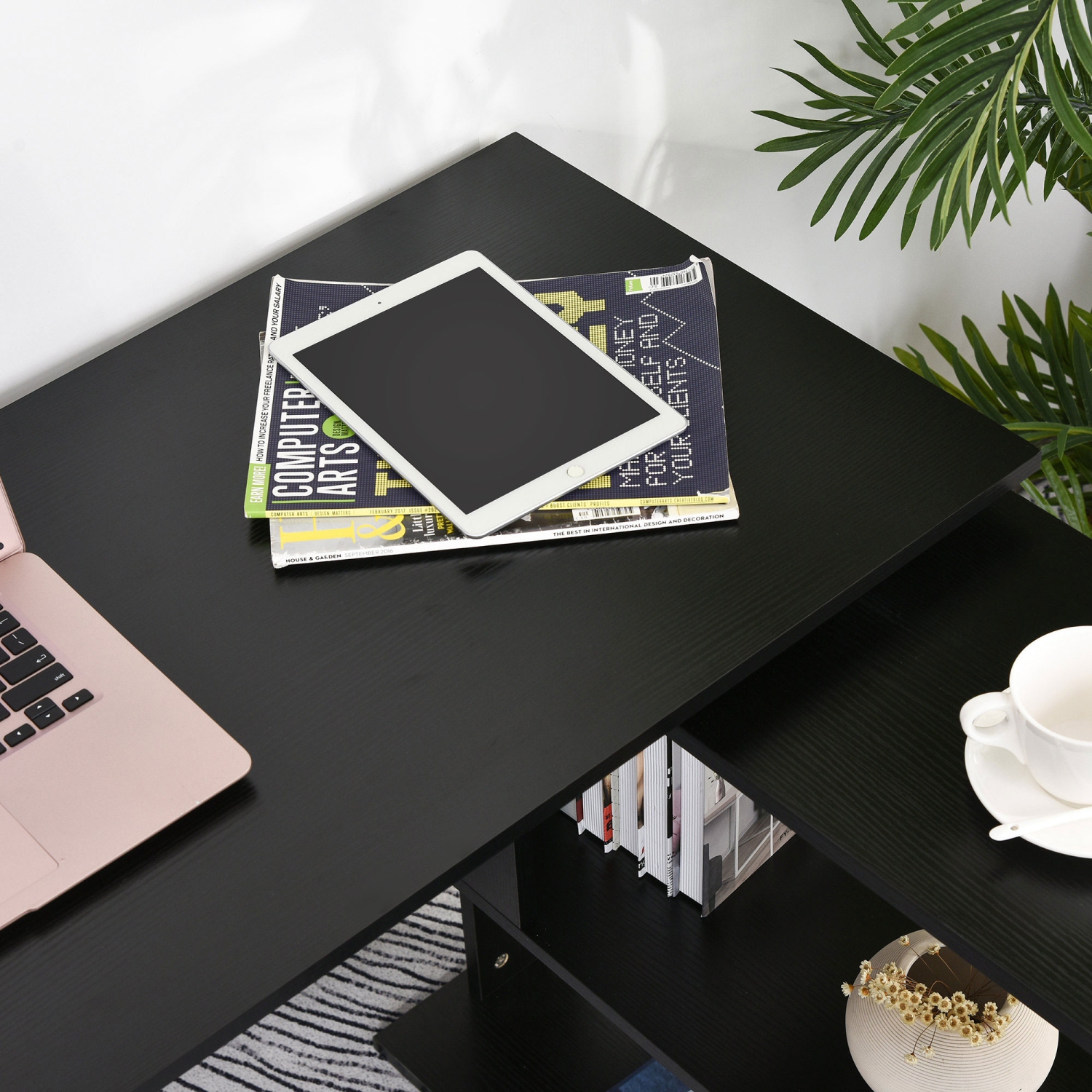 HOMCOM – Bureau en L de 47&nbsp;po, bureau en coin pivotant à 360°, table de travail d'ordinateur réversible avec tablette de rangement pour bureau à