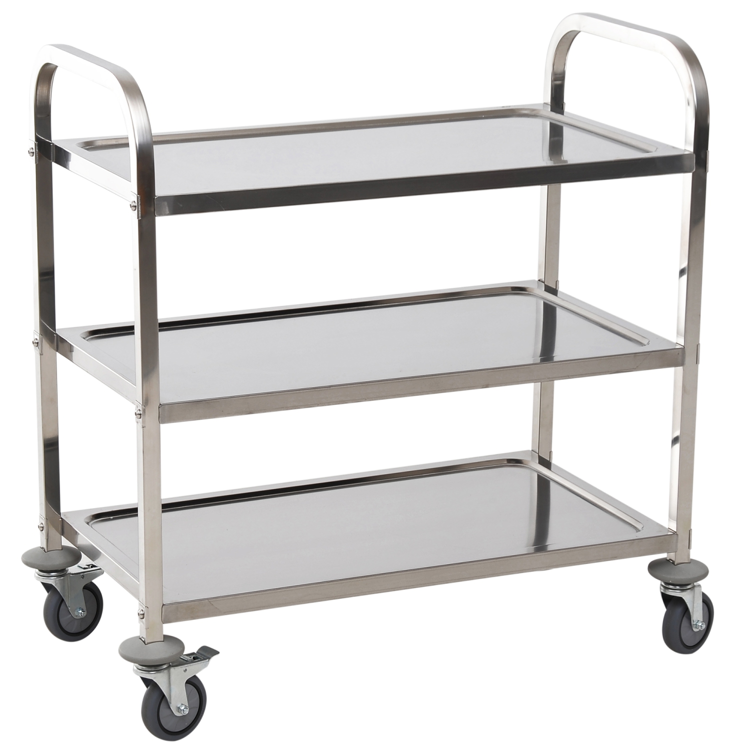 HOMCOM 36" 3-Tier Kitchen Trolley Medical Treatment Laboratory Equipment Carts, Stainless Steel Rolling Kitchen Island, Wheeled Storage Utility